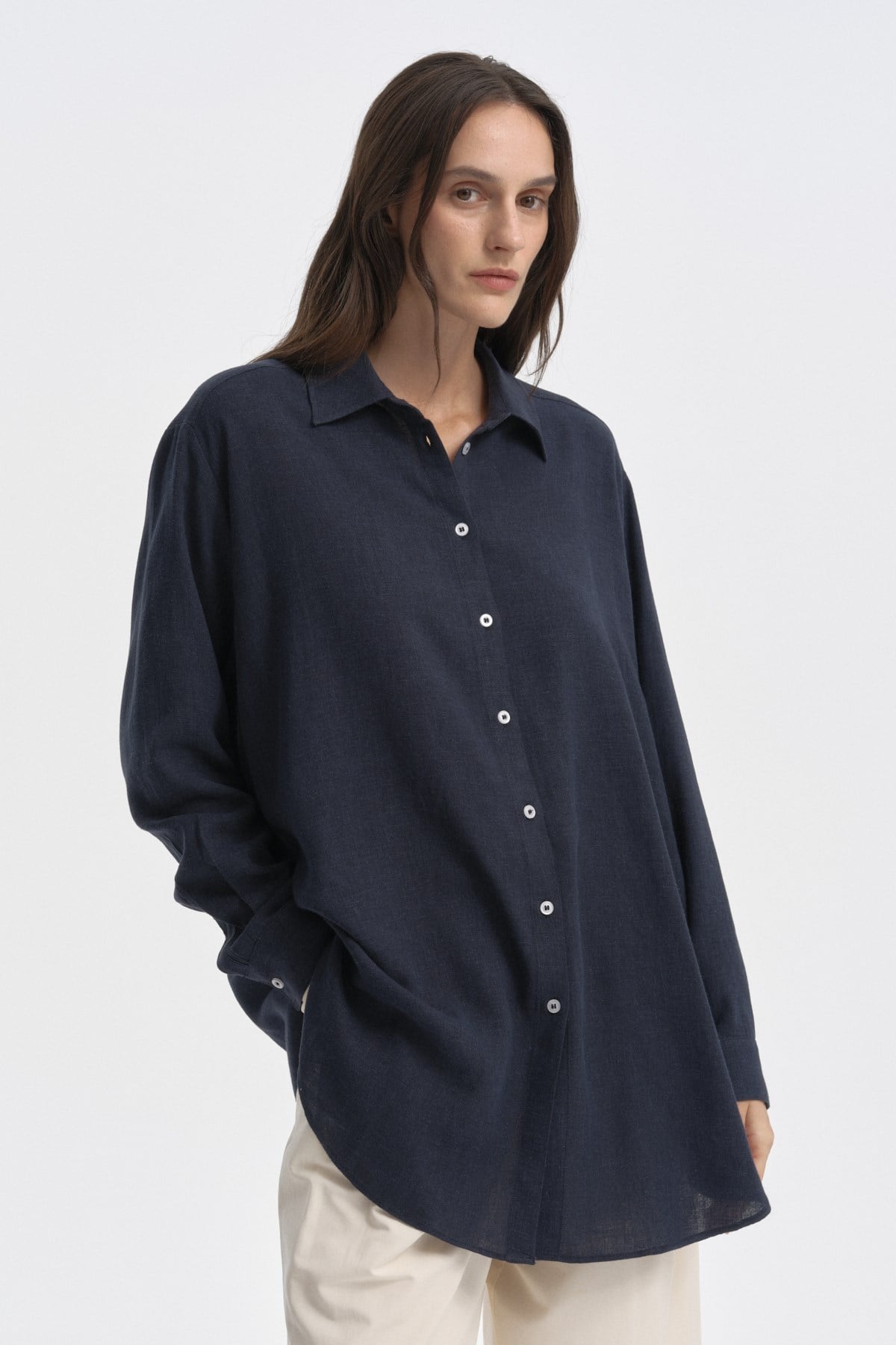 Relaxed Fit Uzun Gömlek KOYU LACİVERT{KATEGORİ}