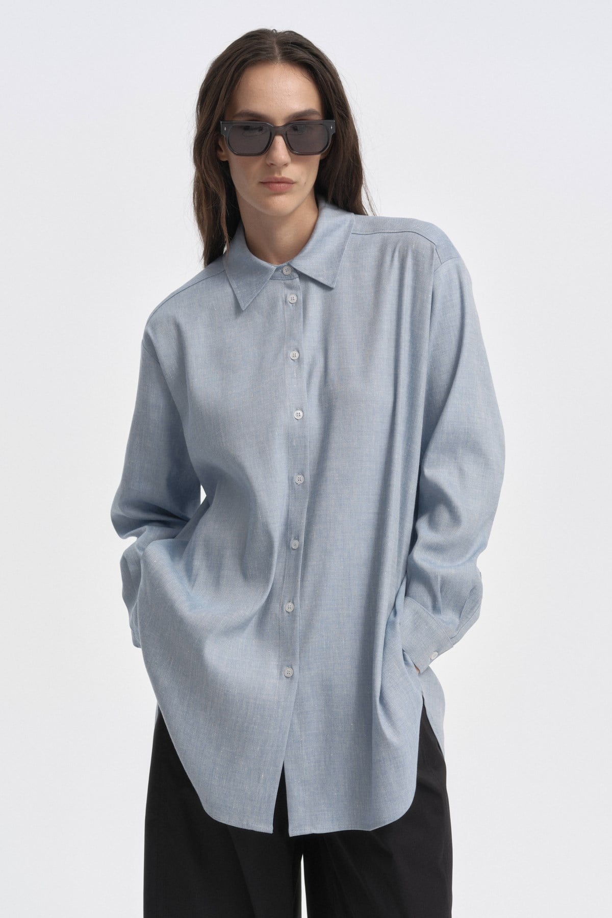 Relaxed Fit Uzun Gömlek MAVİ{KATEGORİ}