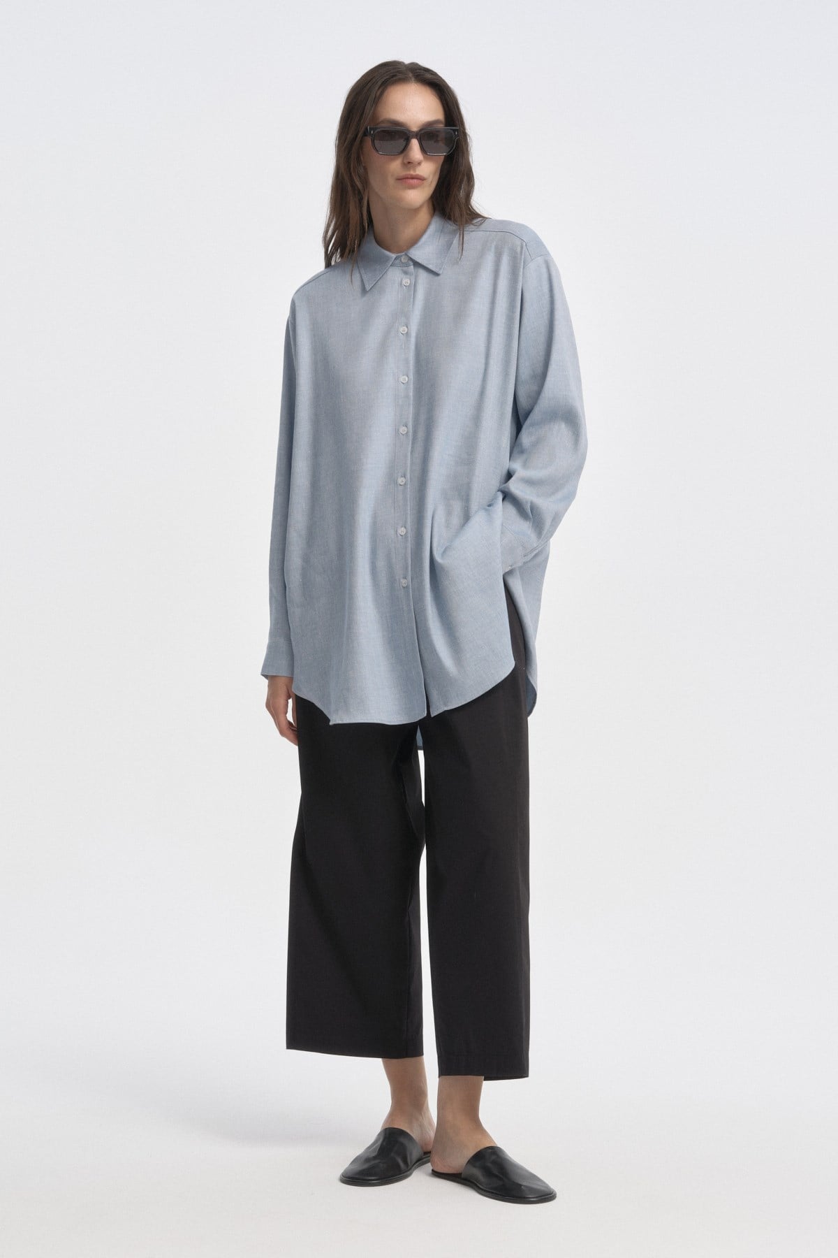 Relaxed Fit Uzun Gömlek MAVİ{KATEGORİ}