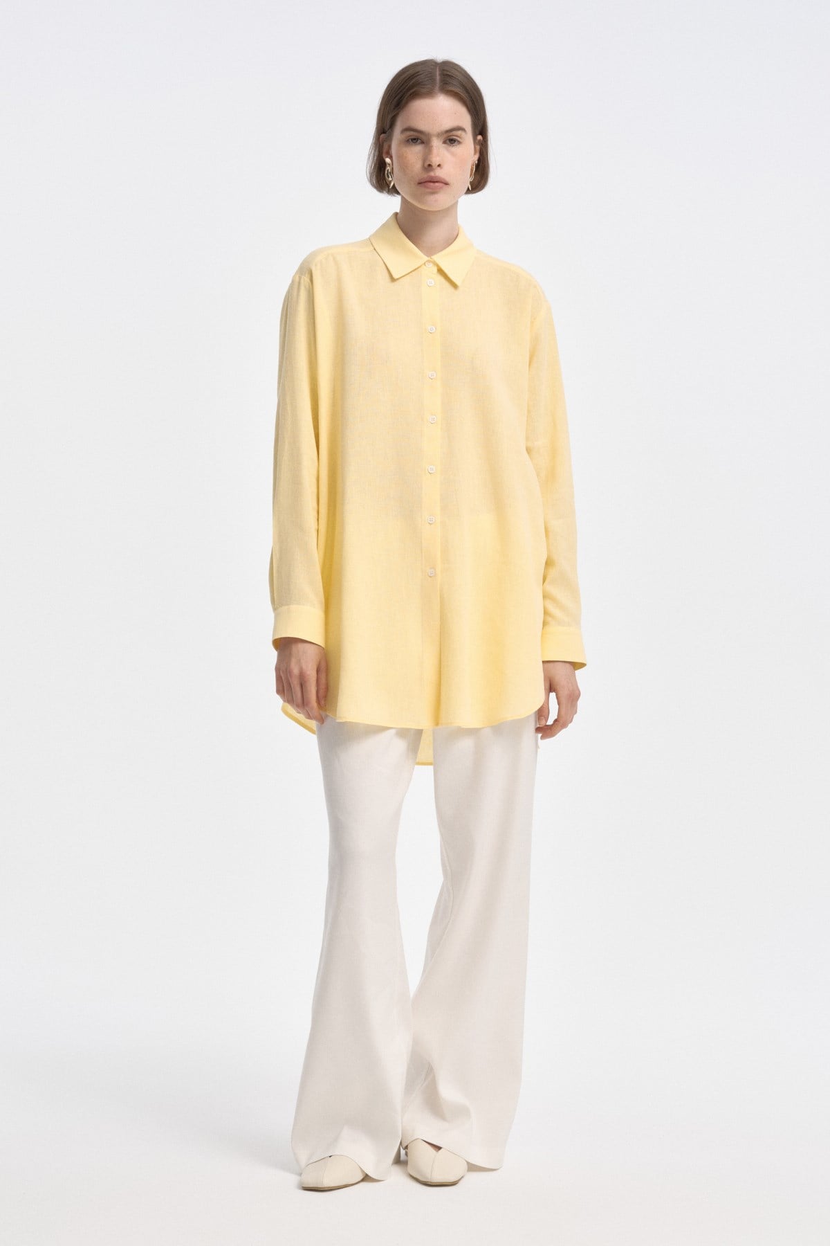 Relaxed Fit Uzun Gömlek PASTEL SARI{KATEGORİ}