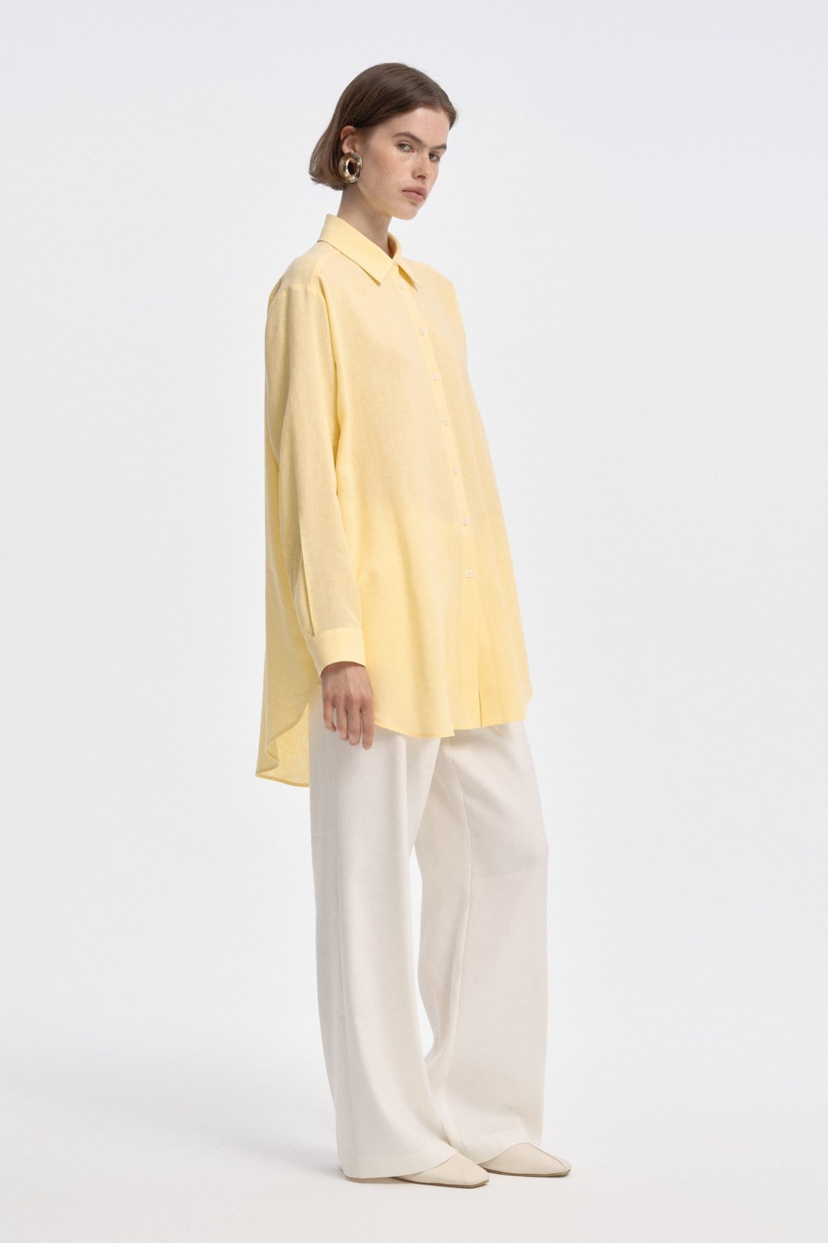 Relaxed Fit Uzun Gömlek PASTEL SARI{KATEGORİ}