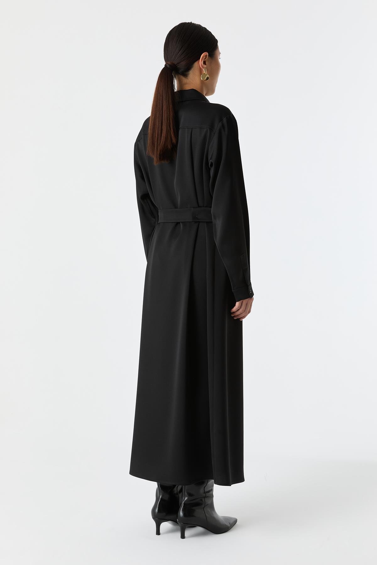 Saten Dokulu Utility Elbise SİYAH{KATEGORİ}