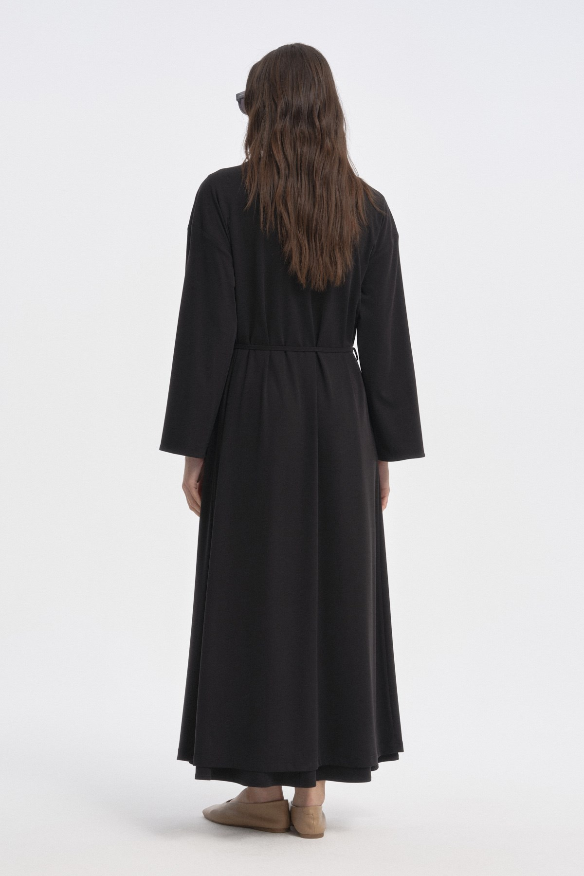 Soft Dokulu Derin Yırtmaçlı Kimono SİYAH{KATEGORİ}