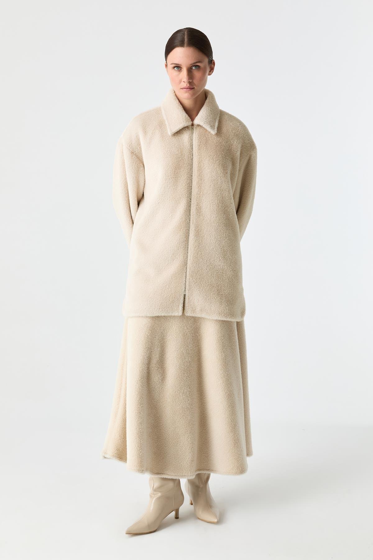 Soft Dokunuşlu Fermuarlı Ceket BEJ{KATEGORİ}