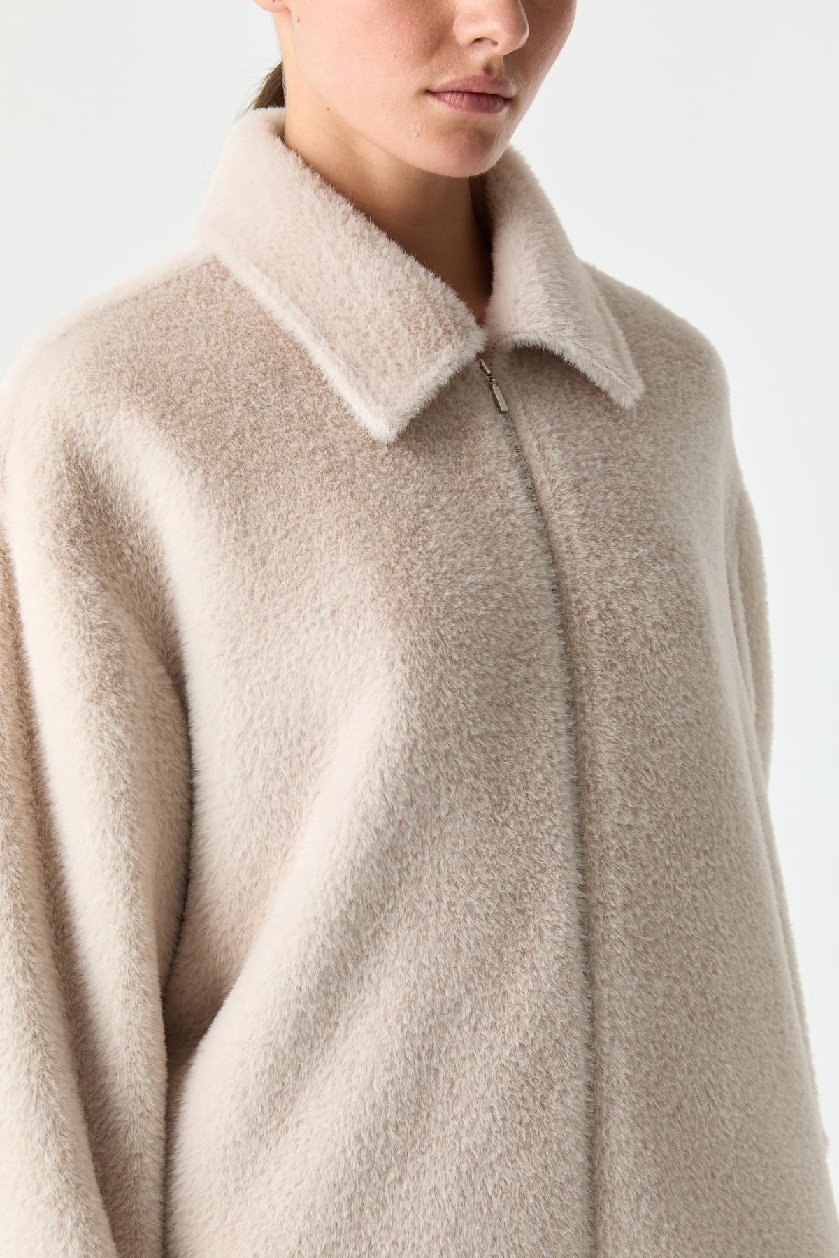 Soft Dokunuşlu Fermuarlı Ceket BEJ{KATEGORİ}