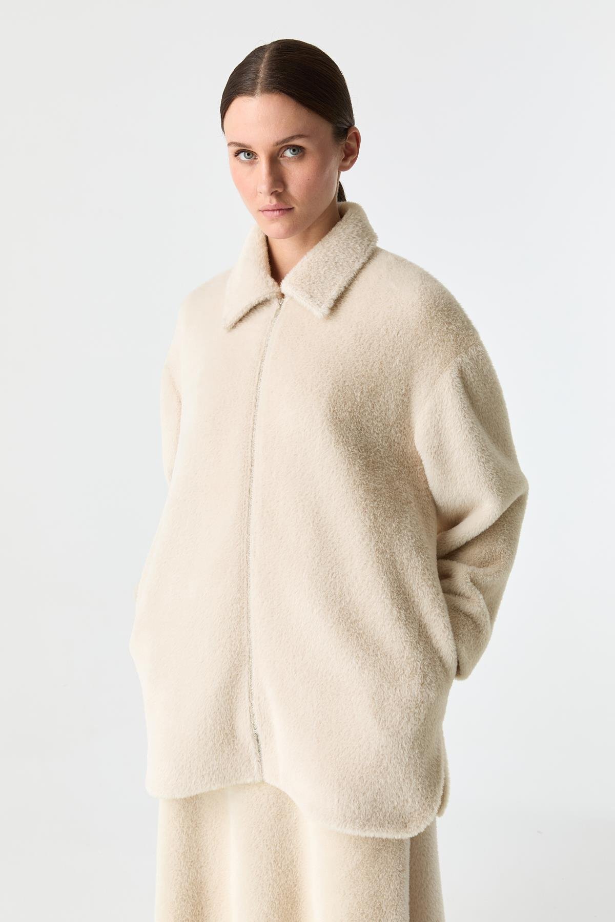 Soft Dokunuşlu Fermuarlı Ceket BEJ{KATEGORİ}