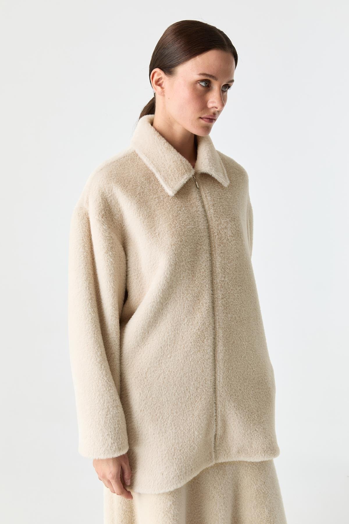 Soft Dokunuşlu Fermuarlı Ceket BEJ{KATEGORİ}