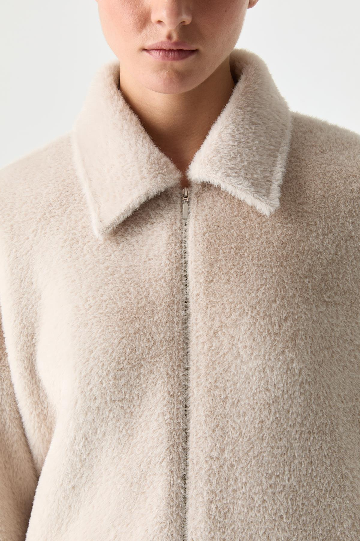 Soft Dokunuşlu Fermuarlı Ceket BEJ{KATEGORİ}