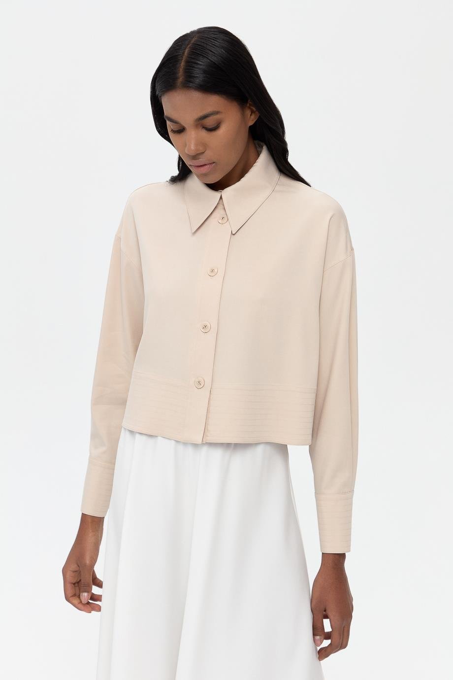 Tensel Karışımlı Crop Gömlek{KATEGORİ}