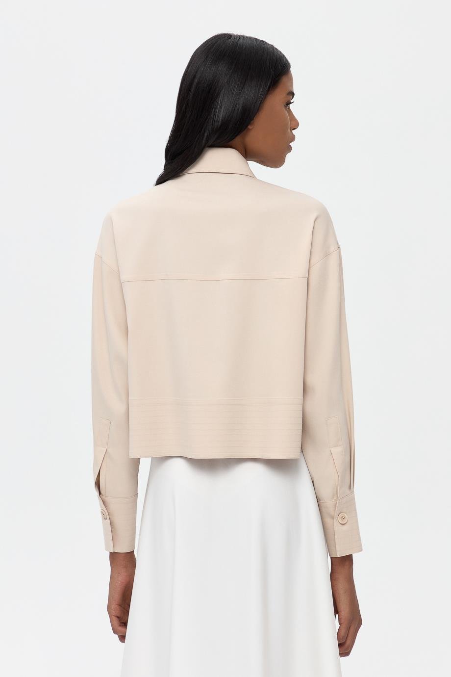 Tensel Karışımlı Crop Gömlek{KATEGORİ}