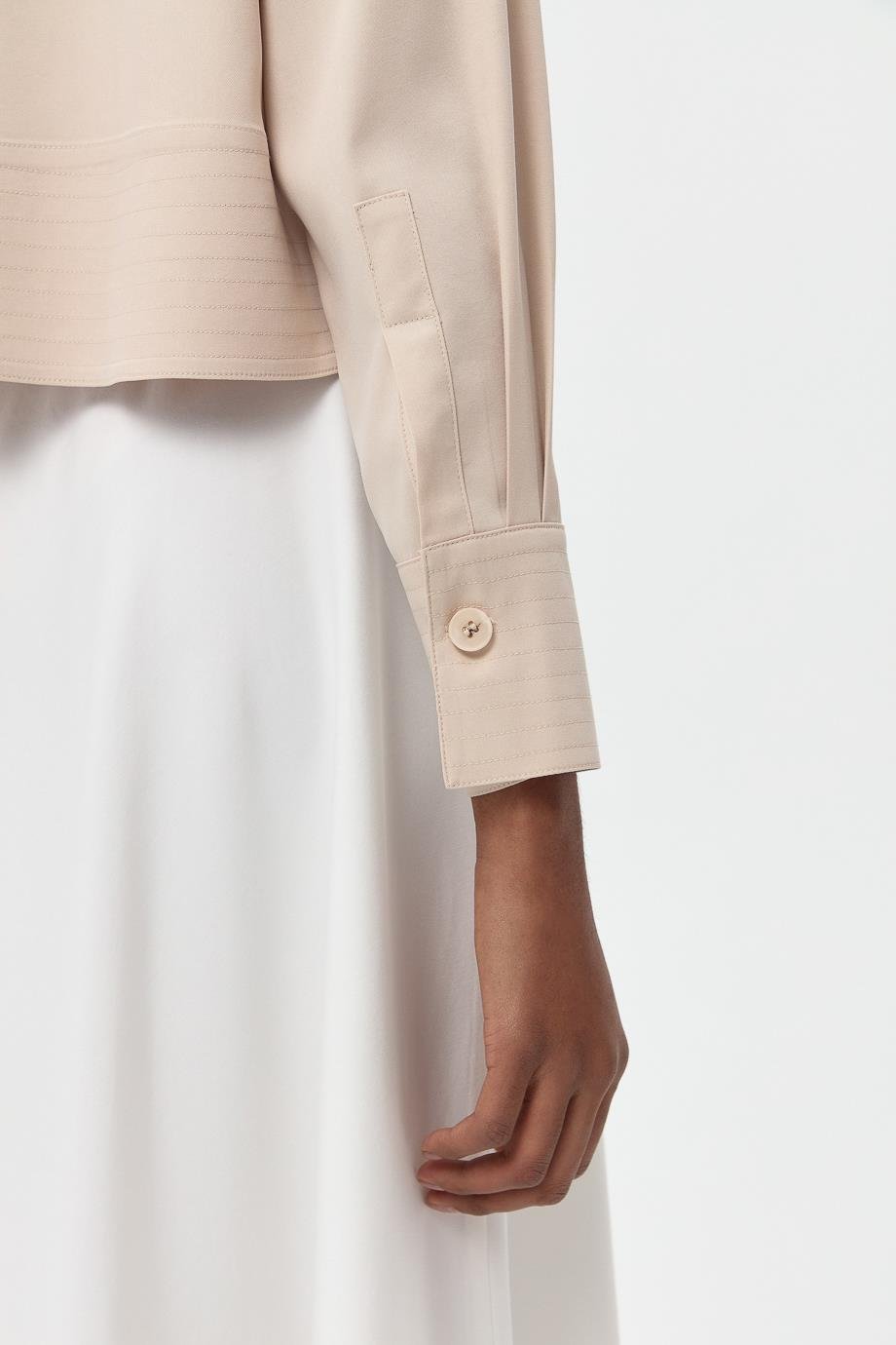 Tensel Karışımlı Crop Gömlek{KATEGORİ}