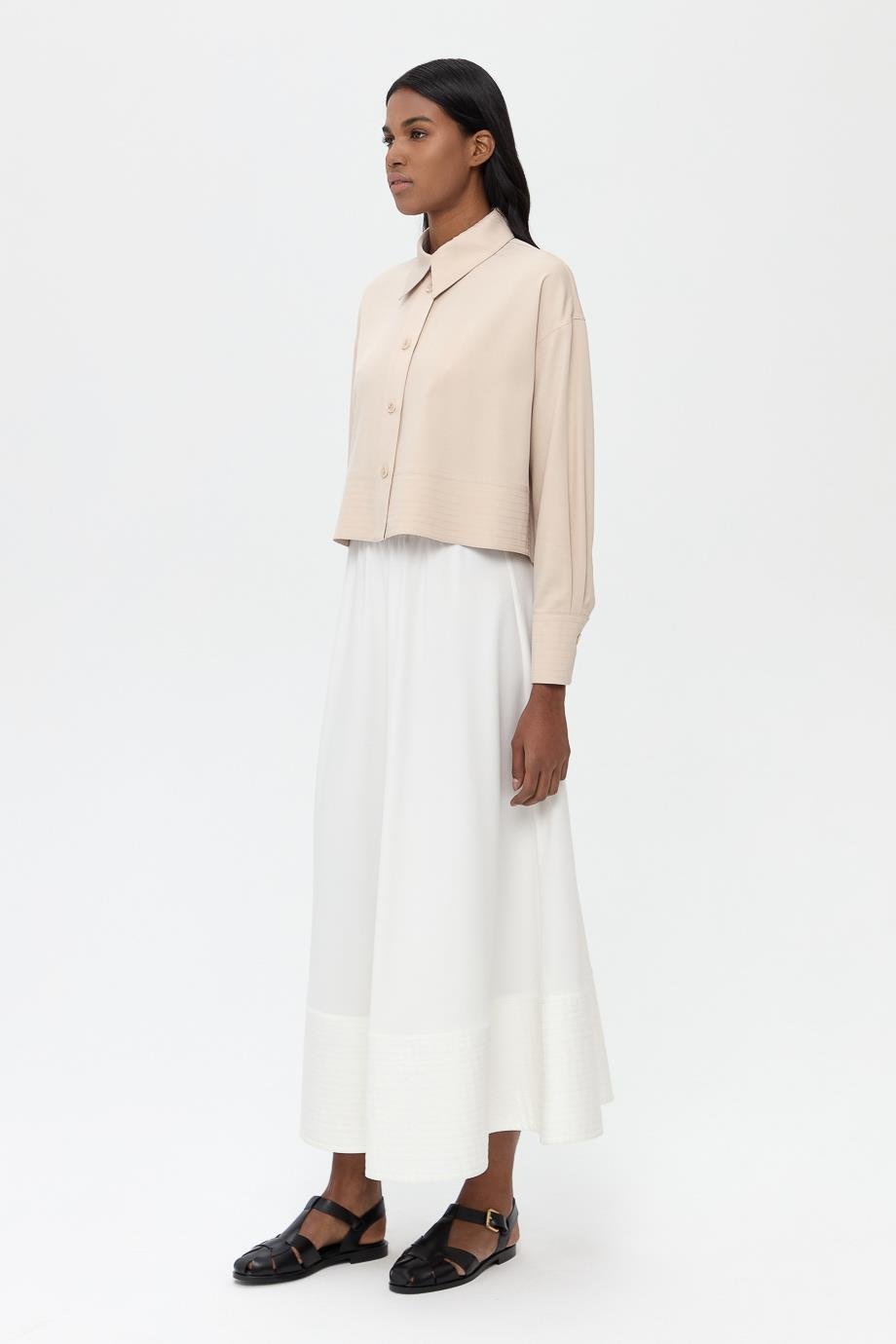 Tensel Karışımlı Crop Gömlek{KATEGORİ}