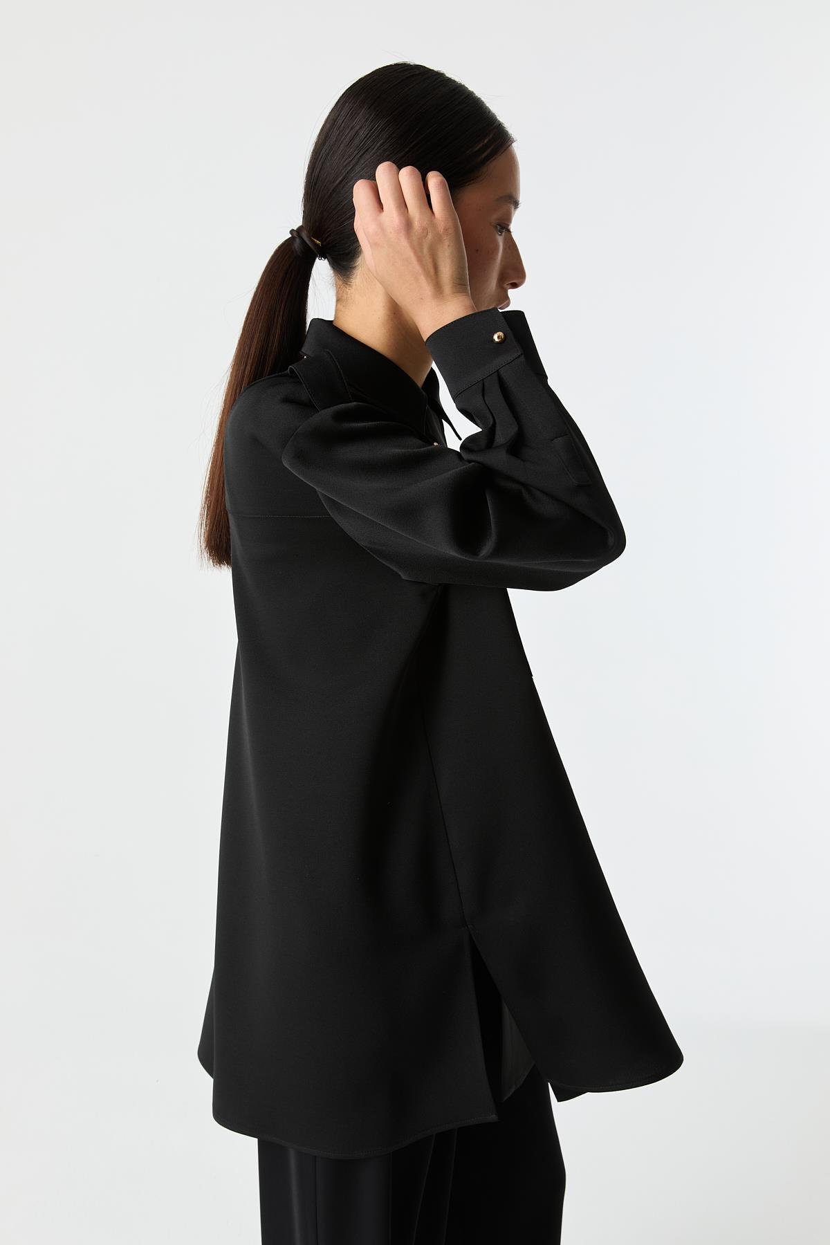 Utility Saten Gömlek SİYAH{KATEGORİ}