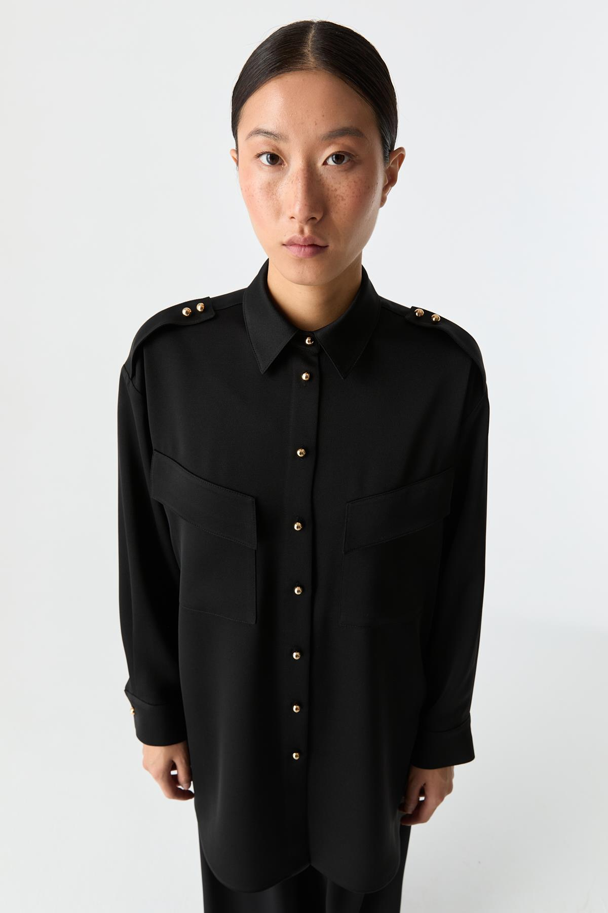 Utility Saten Gömlek SİYAH{KATEGORİ}