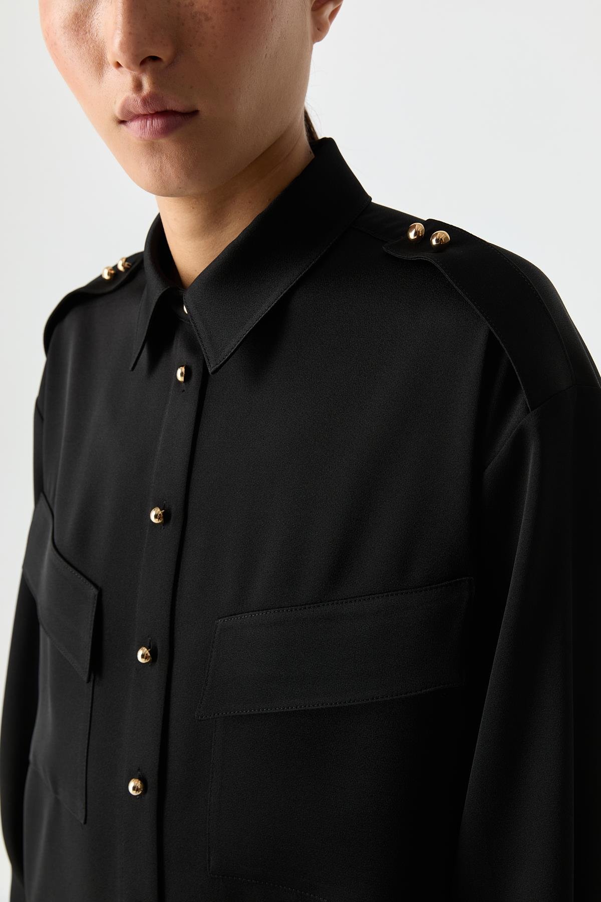 Utility Saten Gömlek SİYAH{KATEGORİ}