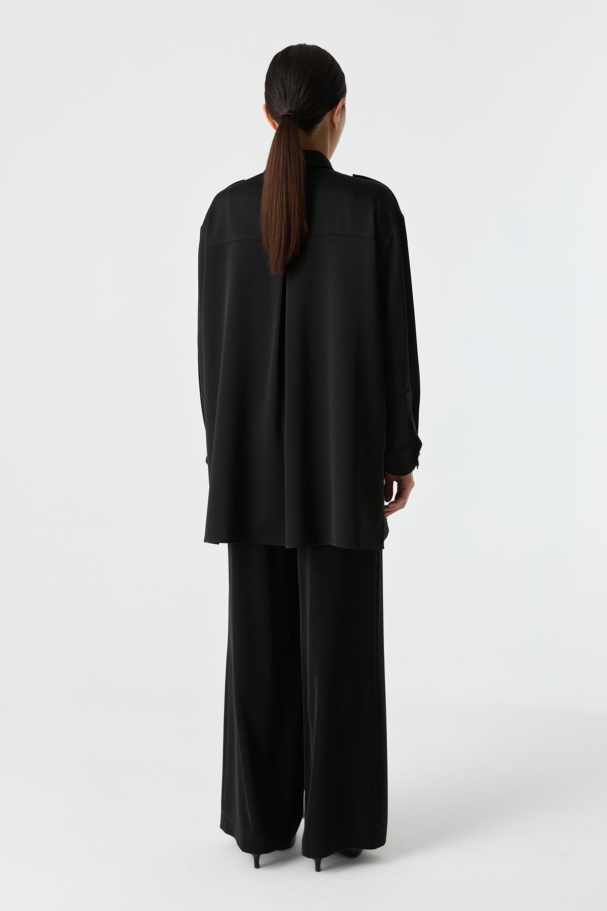 Utility Saten Gömlek SİYAH{KATEGORİ}