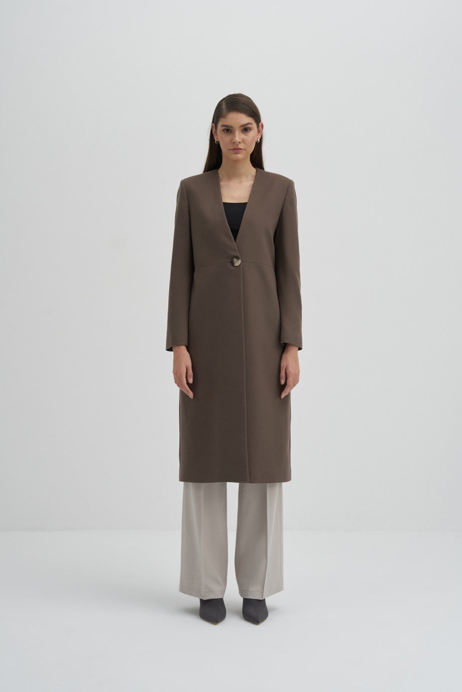 V Yakalı Uzun Palto{KATEGORİ}