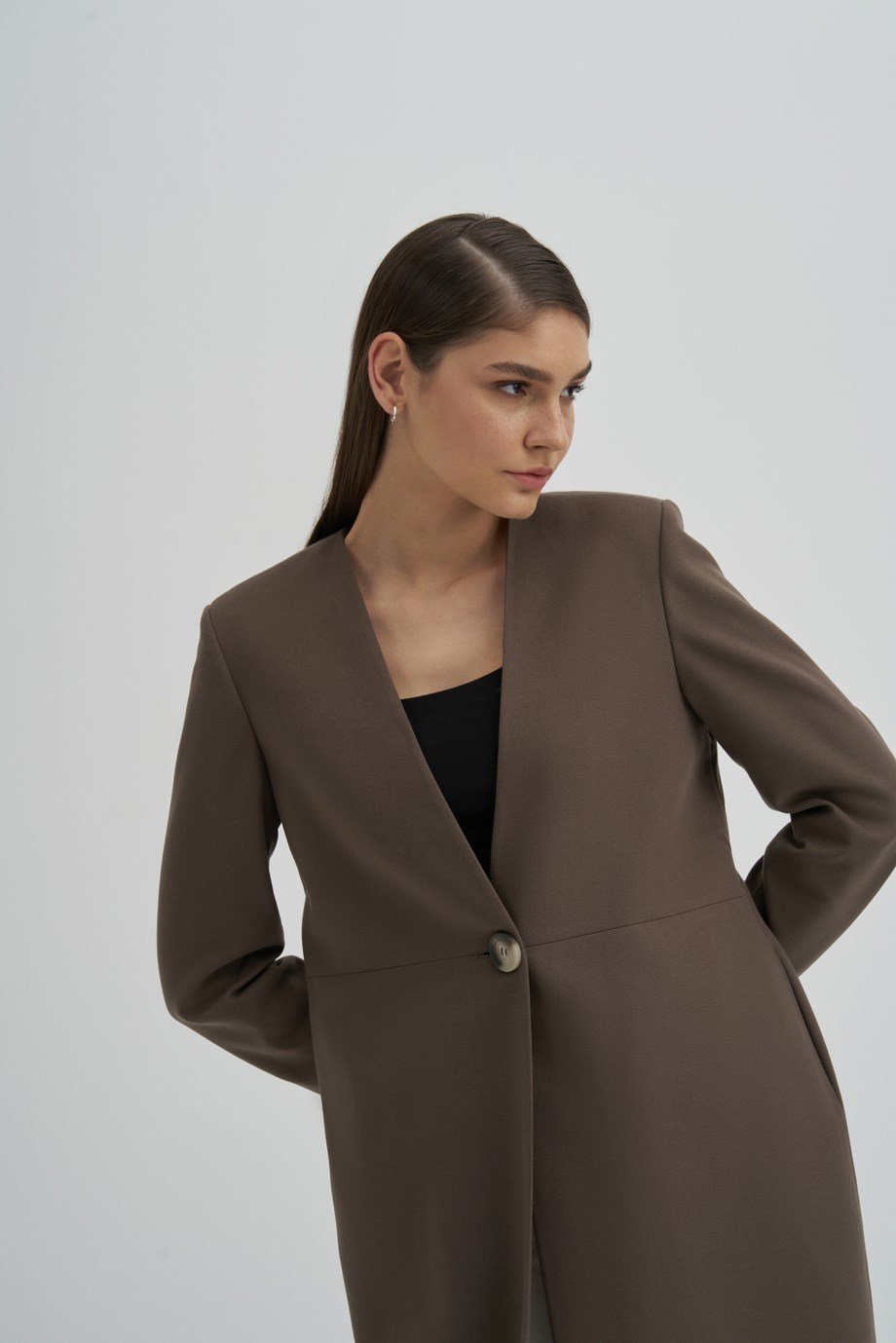 V Yakalı Uzun Palto{KATEGORİ}