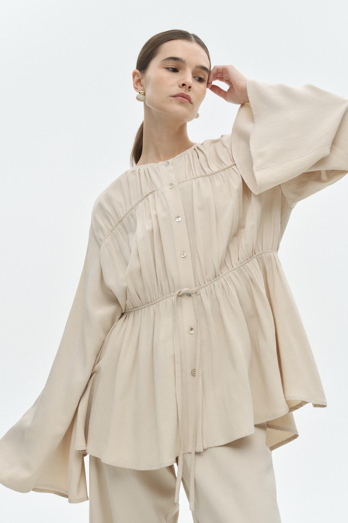 Viskon-Keten Bağ Detaylı Gömlek{KATEGORİ}