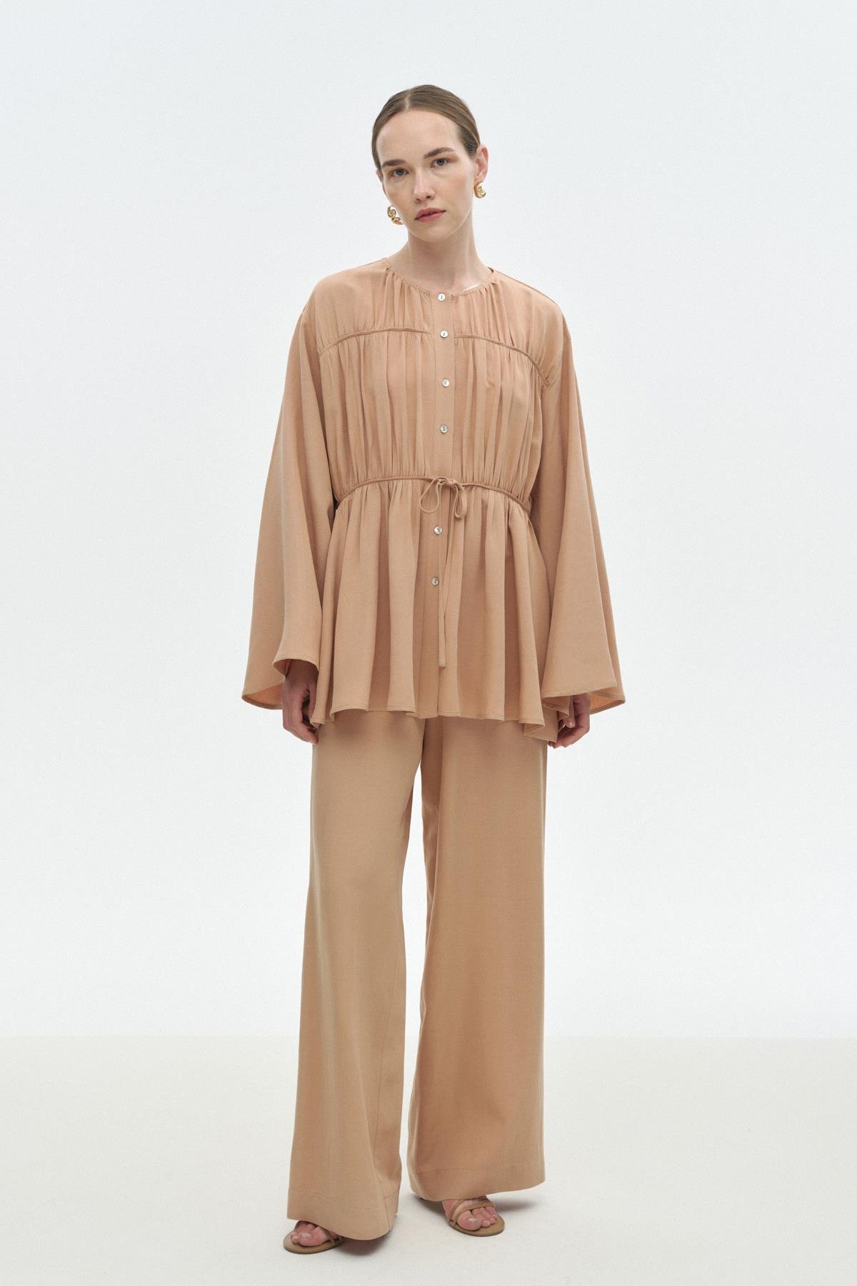 Viskon-Keten Bağ Detaylı Gömlek{KATEGORİ}