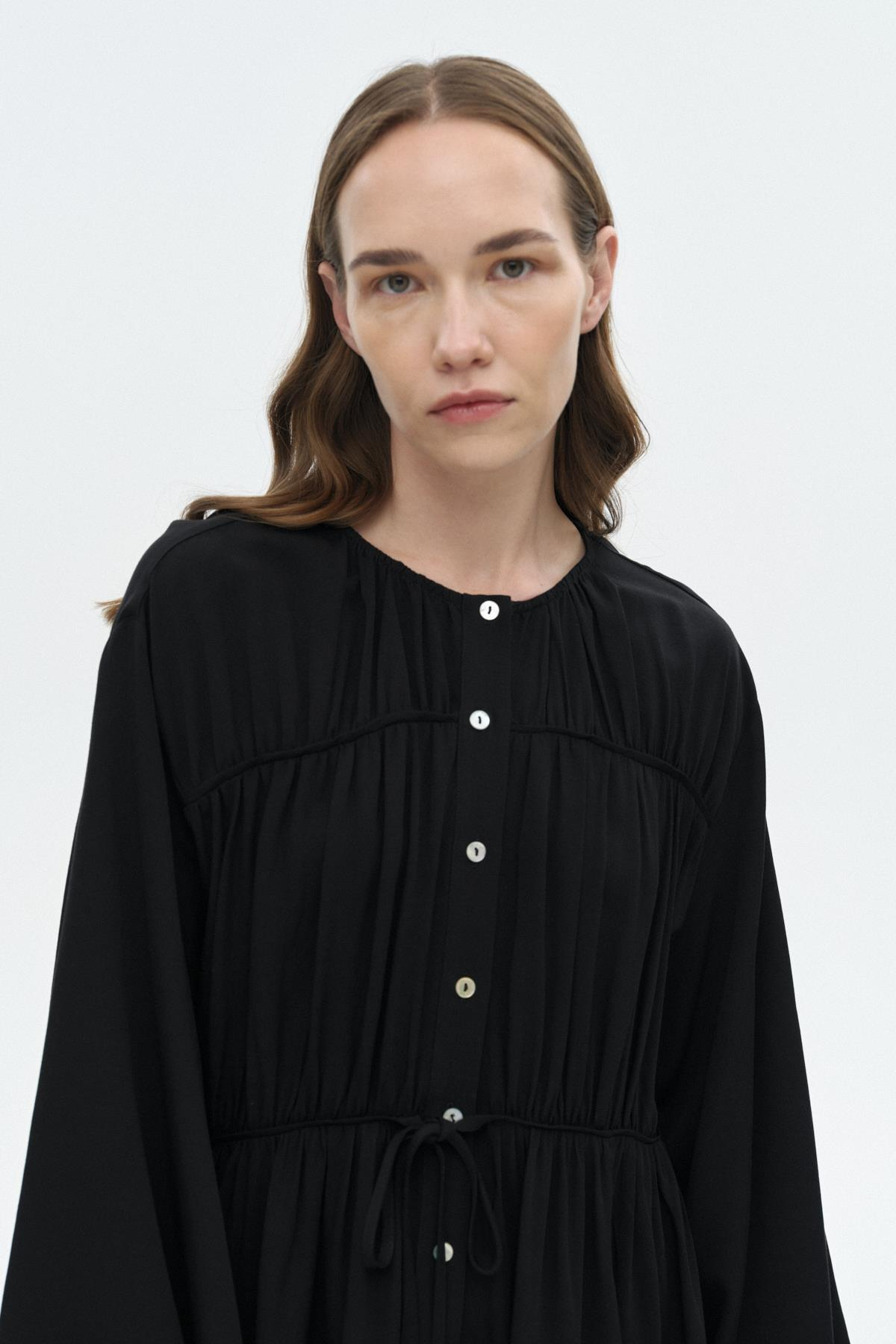 Viskon-Keten Bağ Detaylı Gömlek SİYAH{KATEGORİ}