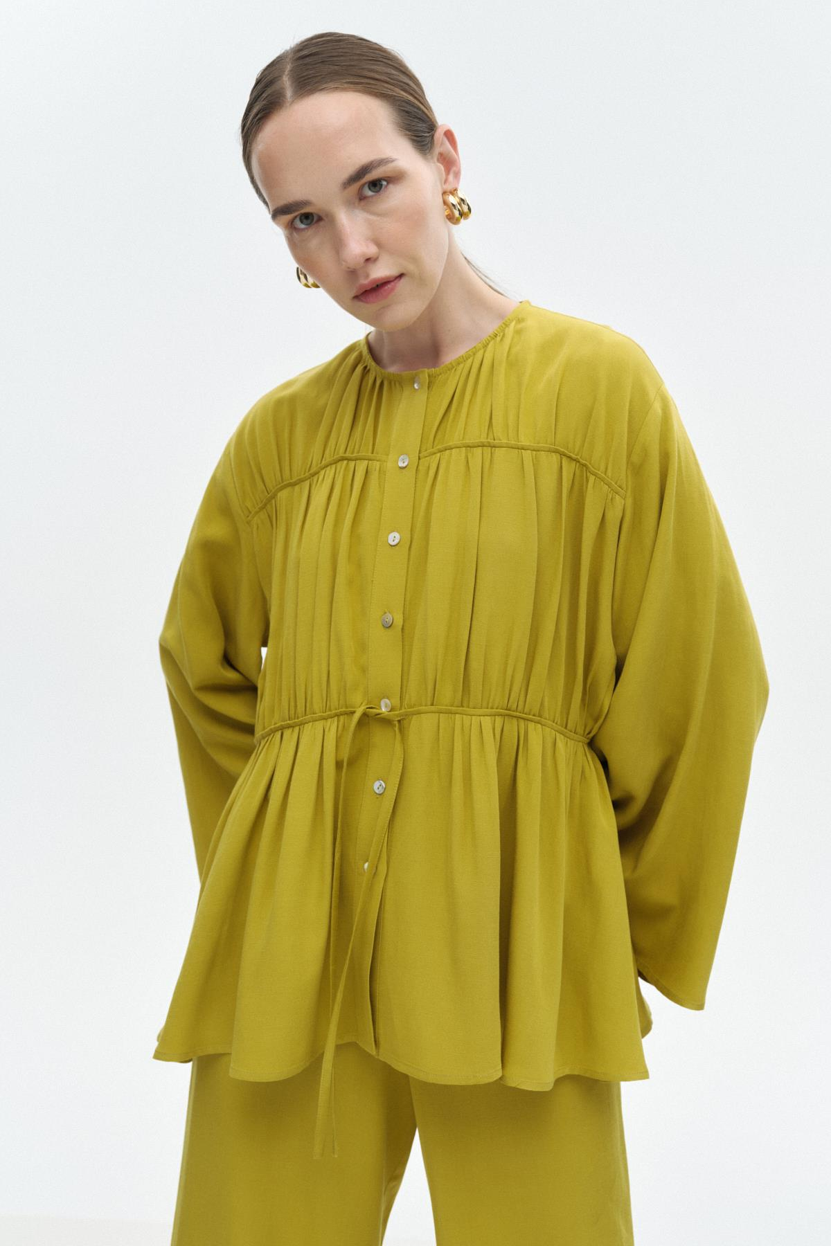 Viskon-Keten Bağ Detaylı Gömlek LIME{KATEGORİ}