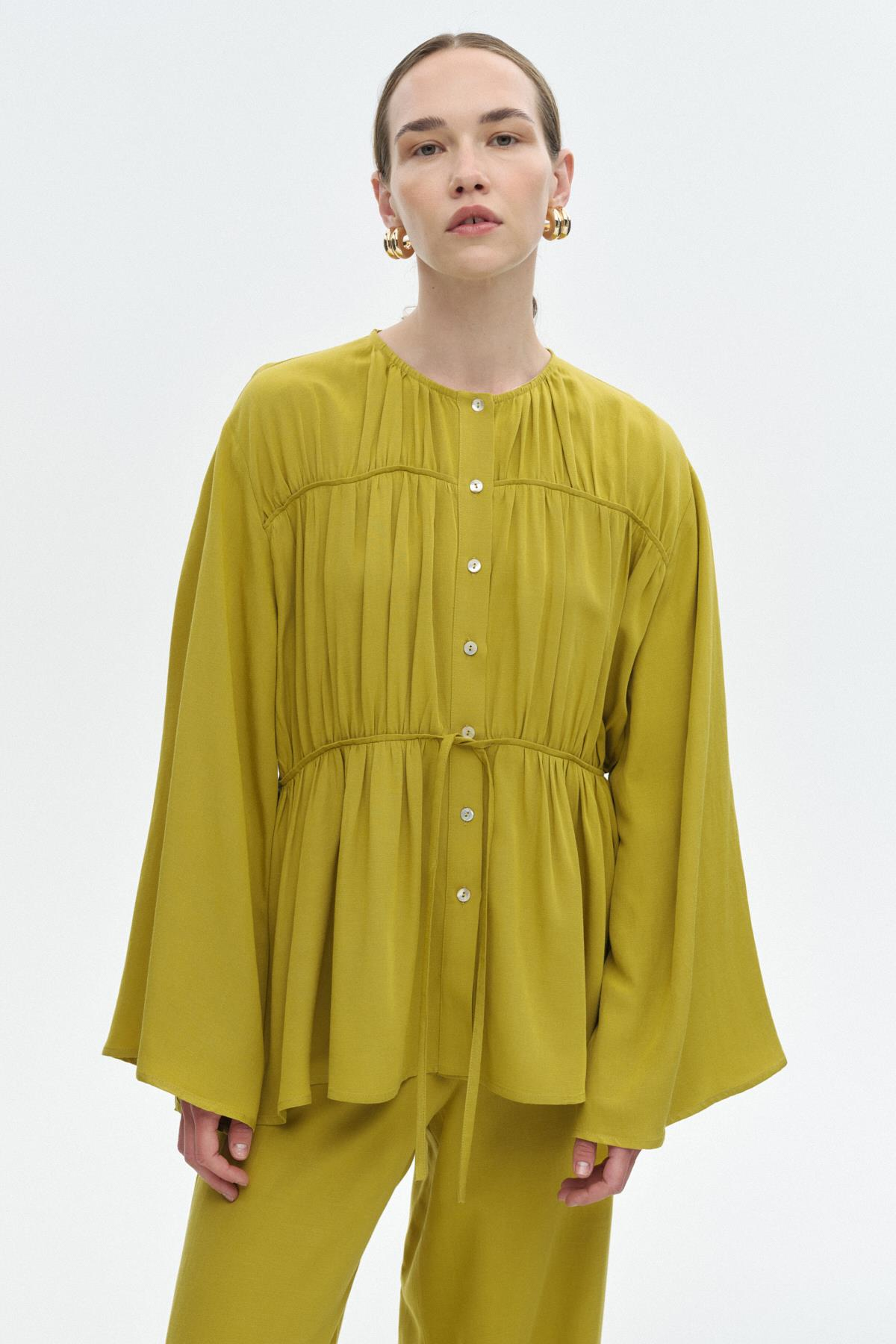 Viskon-Keten Bağ Detaylı Gömlek LIME{KATEGORİ}