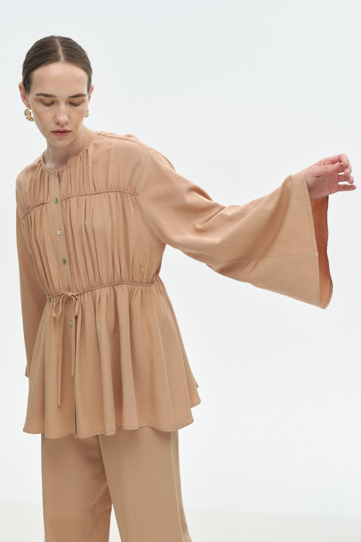 Viskon-Keten Bağ Detaylı Gömlek{KATEGORİ}