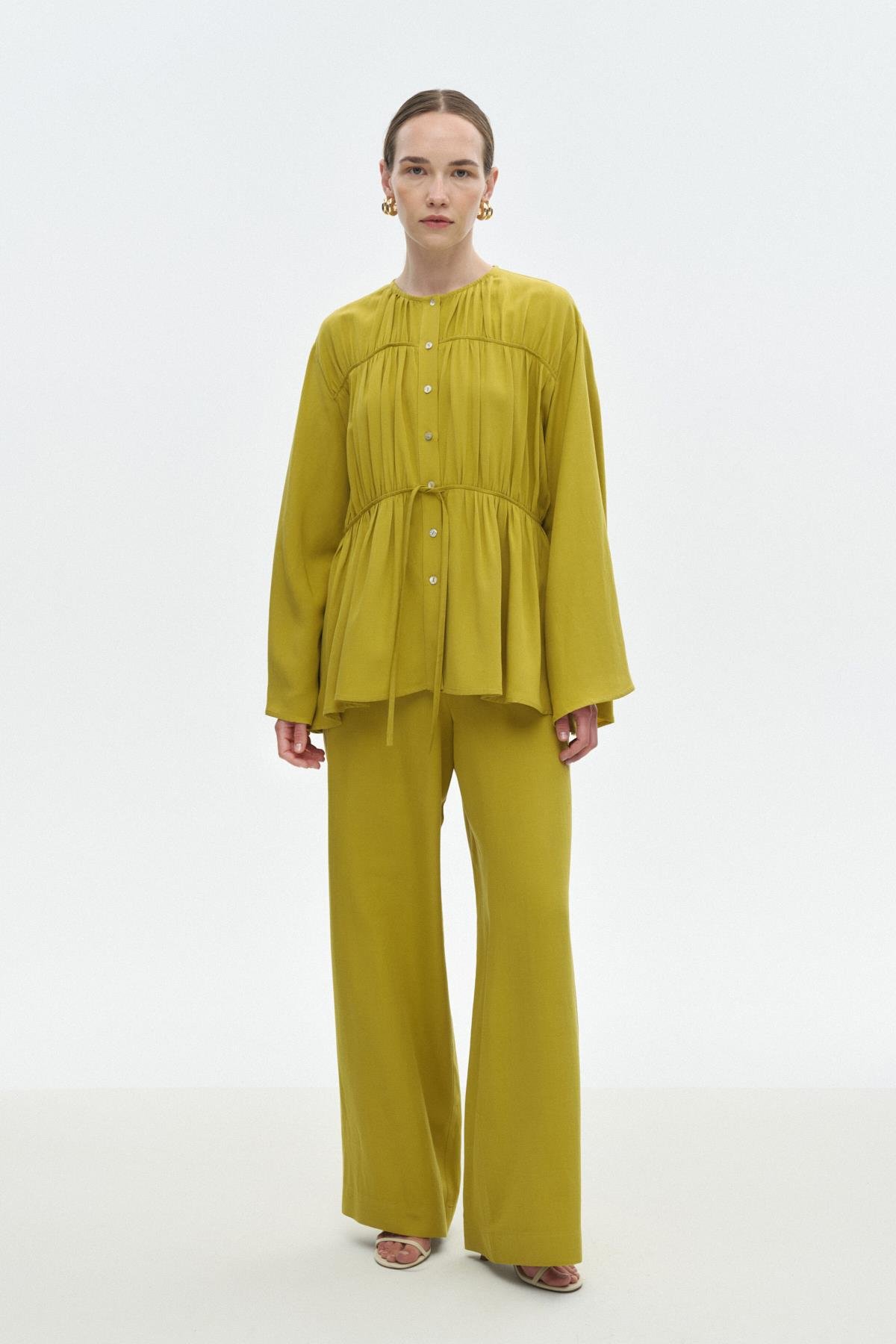 Viskon-Keten Bağ Detaylı Gömlek LIME{KATEGORİ}