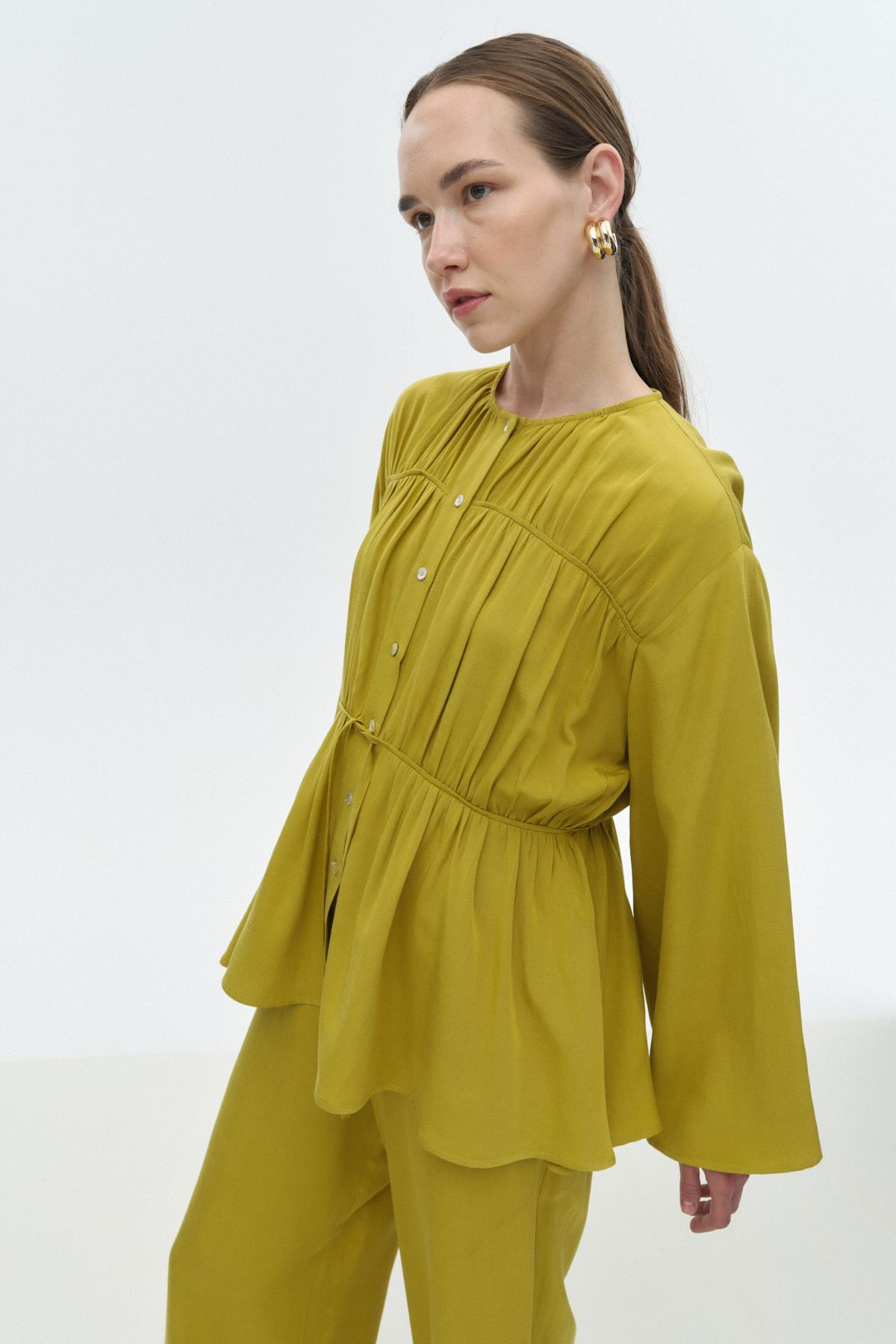 Viskon-Keten Bağ Detaylı Gömlek LIME{KATEGORİ}