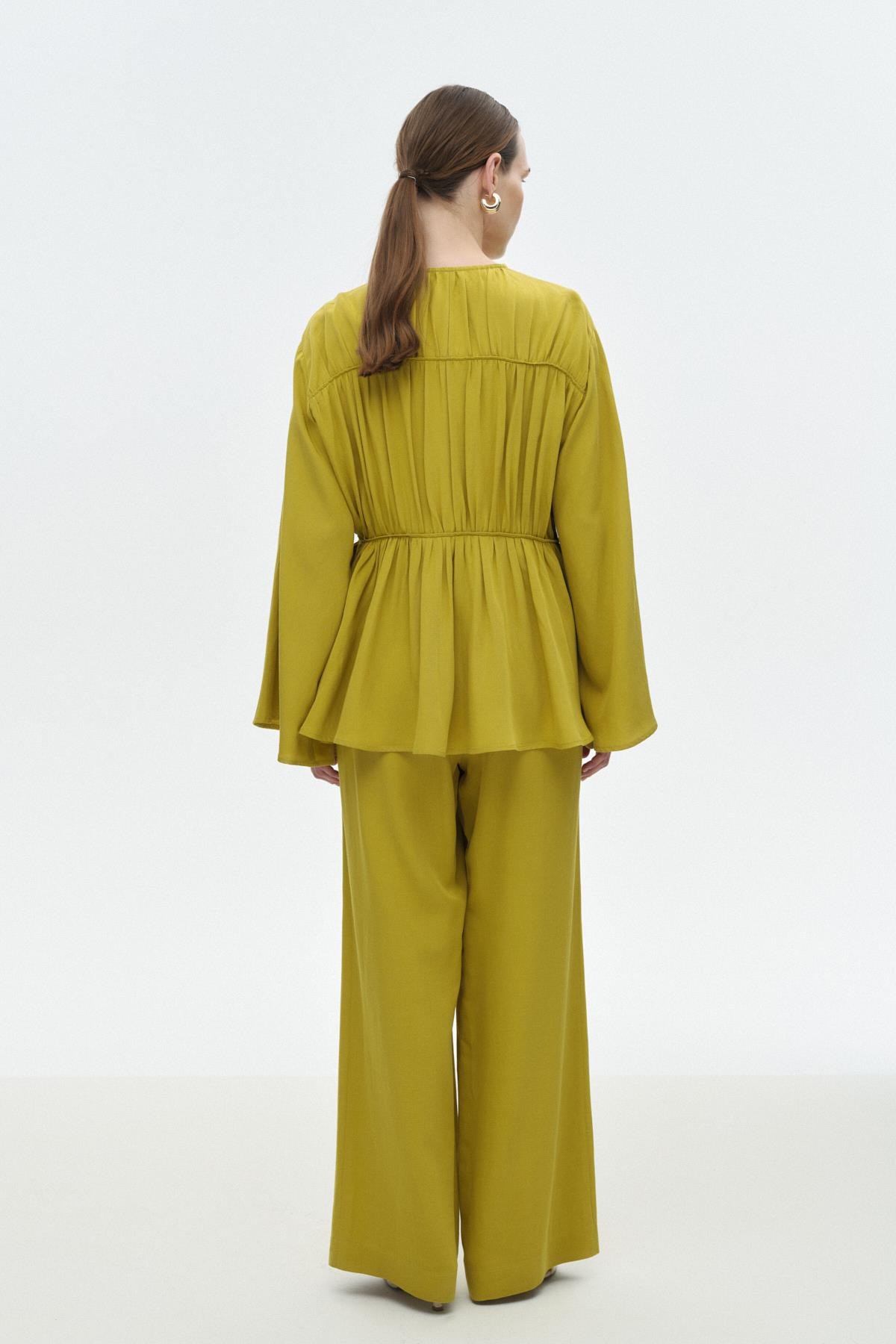 Viskon-Keten Bağ Detaylı Gömlek LIME{KATEGORİ}