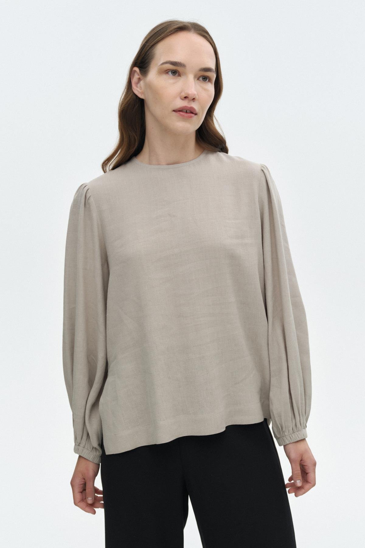 Yırtmaçlı Keten Bluz TAŞ{KATEGORİ}