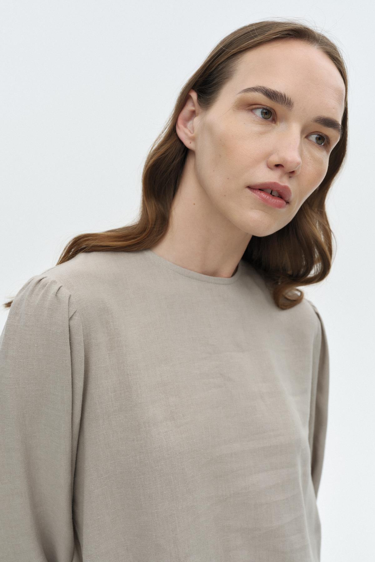 Yırtmaçlı Keten Bluz TAŞ{KATEGORİ}