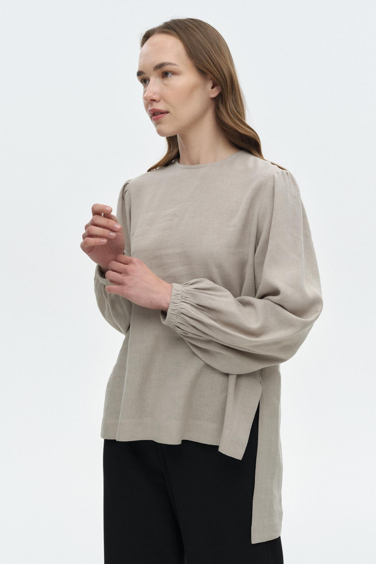 Yırtmaçlı Keten Bluz TAŞ{KATEGORİ}