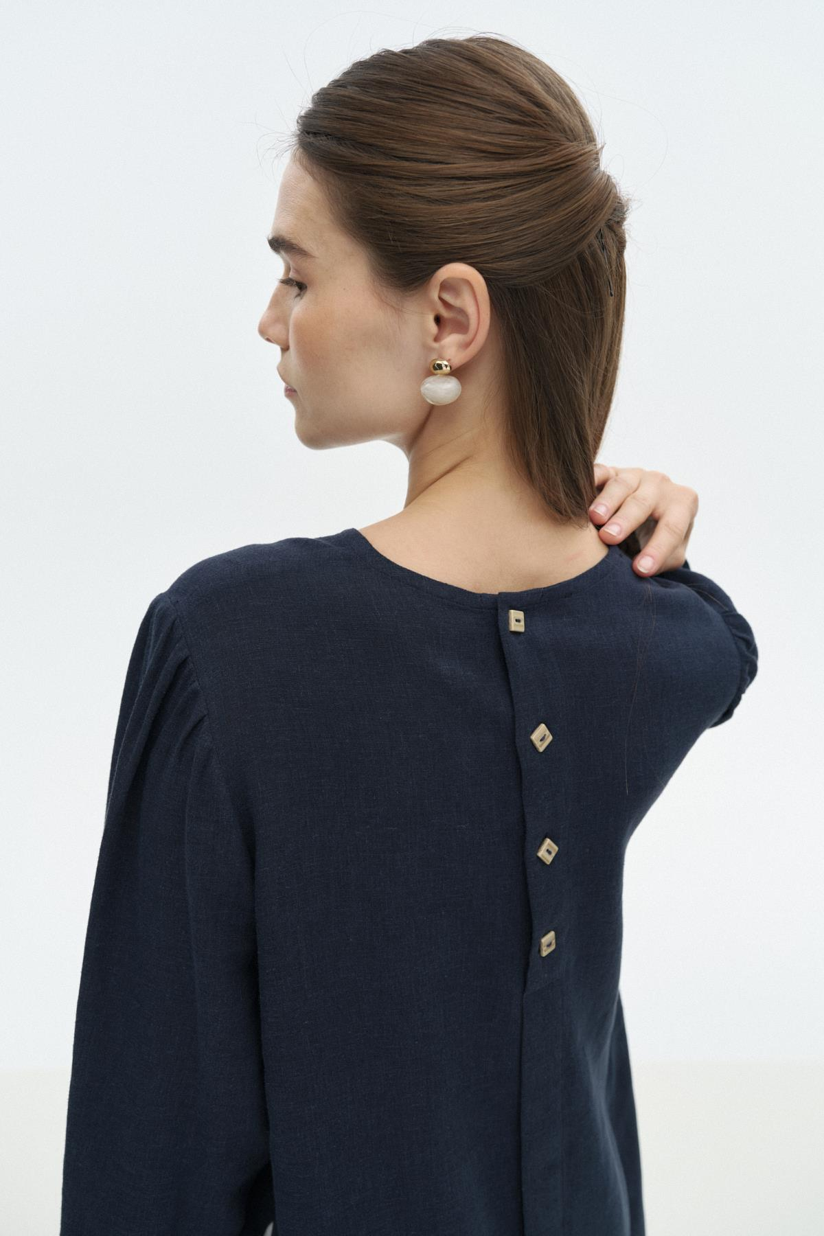 Yırtmaçlı Keten Bluz LACİVERT{KATEGORİ}