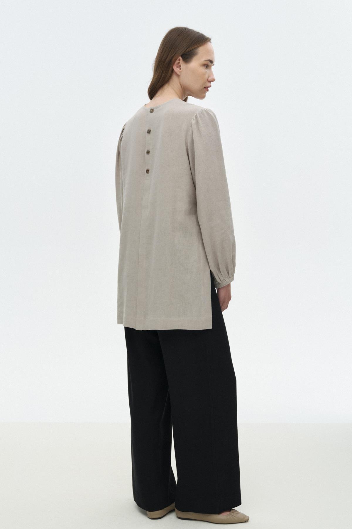 Yırtmaçlı Keten Bluz TAŞ{KATEGORİ}