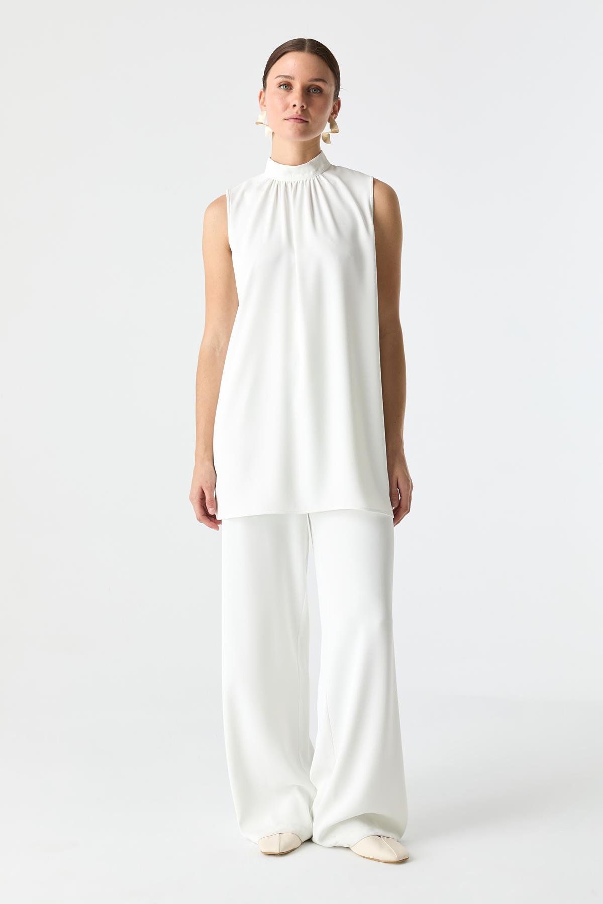 Yüksek Yaka Bluz BEYAZ{KATEGORİ}