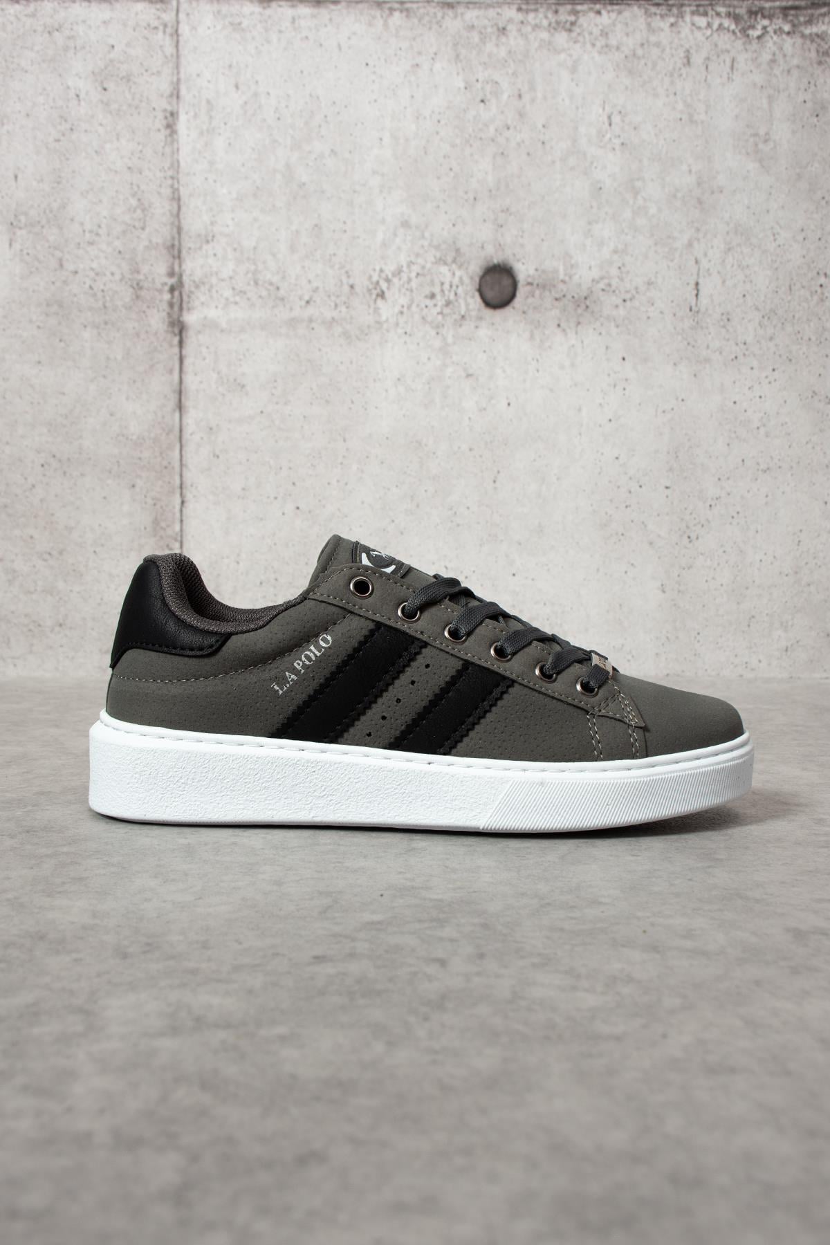 L.A Polo 503 Füme Siyah Renk Beyaz Tabanlı Bağcıklı Günlük Kadın Spor Ayakkabı
