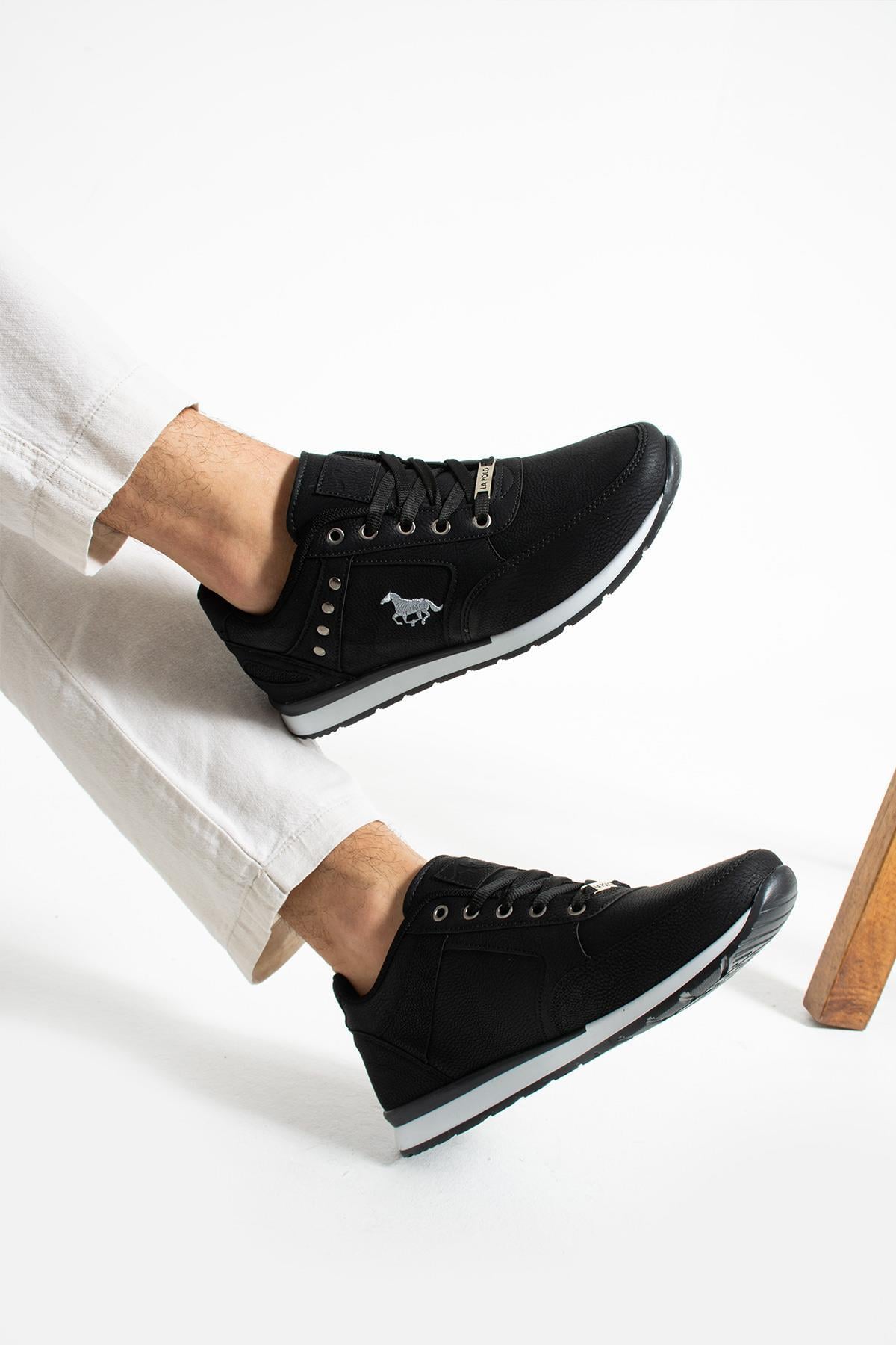L.A Polo 351 Siyah Renk Beyaz Tabanlı Bağcıksız Günlük Erkek Spor Ayakkabı