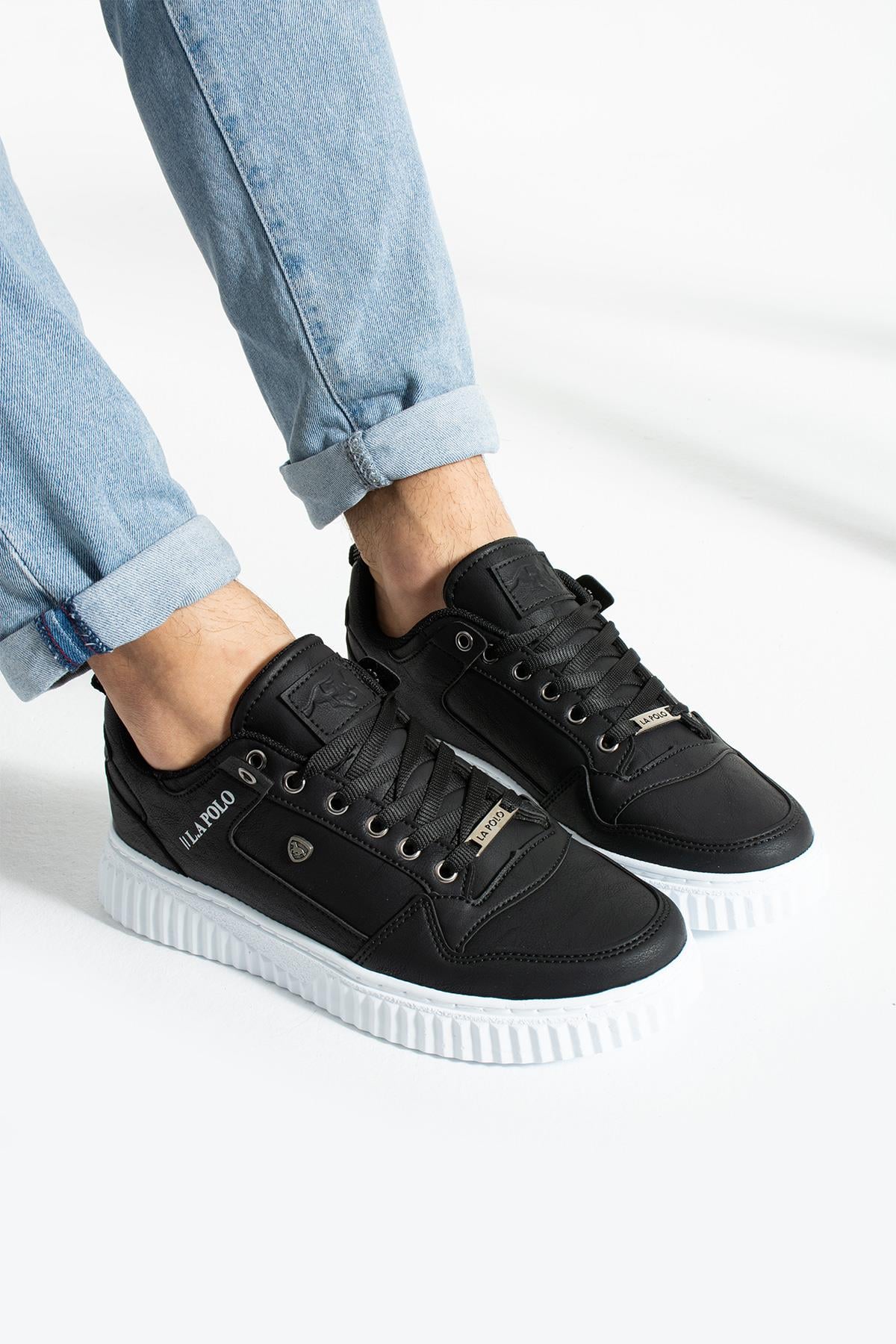 L.A Polo 027 Siyah Renk Beyaz Tabanlı Bağcıklı Günlük Erkek Spor Ayakkabı
