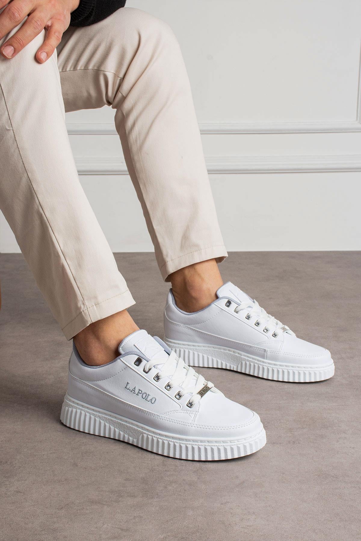 L.A Polo 527 Beyaz Renk Beyaz Tabanlı Bağcıklı Günlük Erkek Spor Ayakkabı