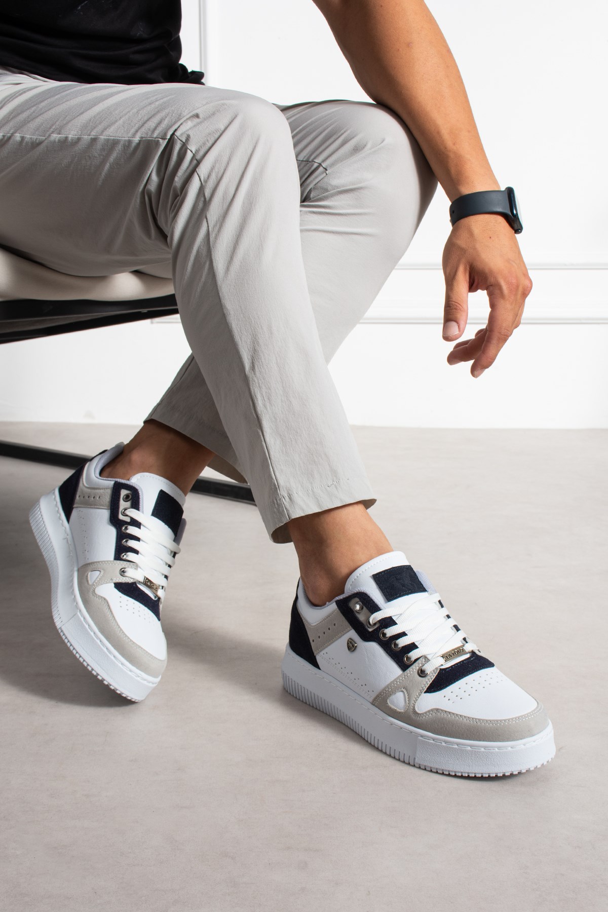  Beyaz Lacivert Erkek Sneaker