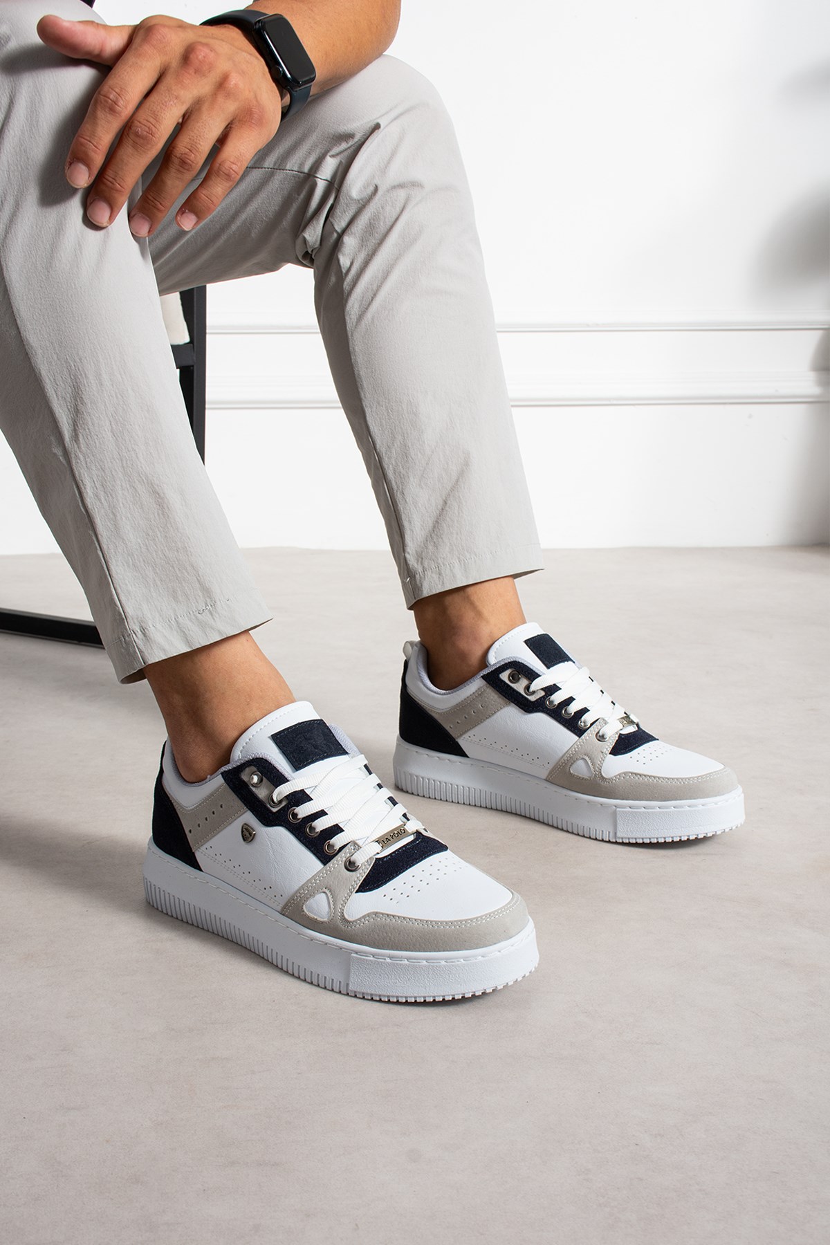  Beyaz Lacivert Erkek Sneaker