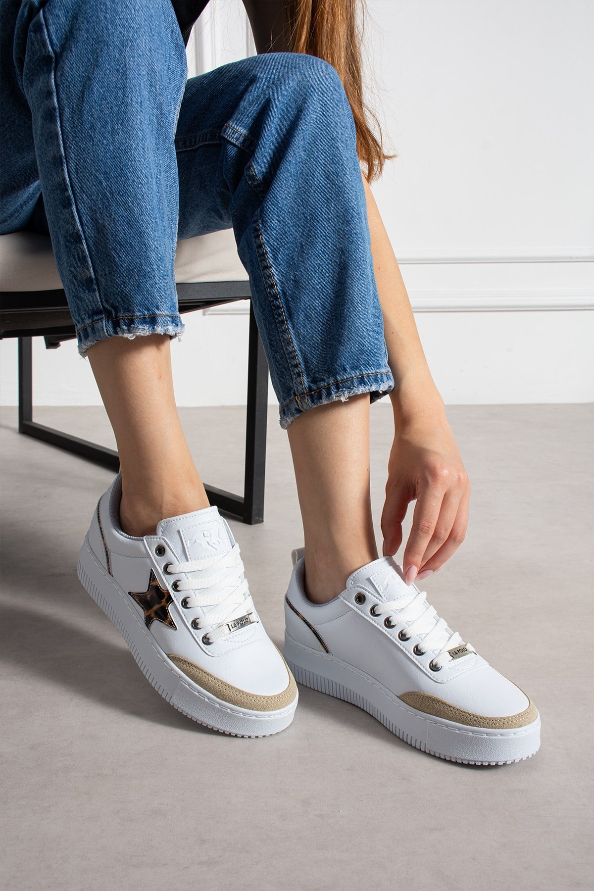 Beyaz Bej Kadın Sneaker