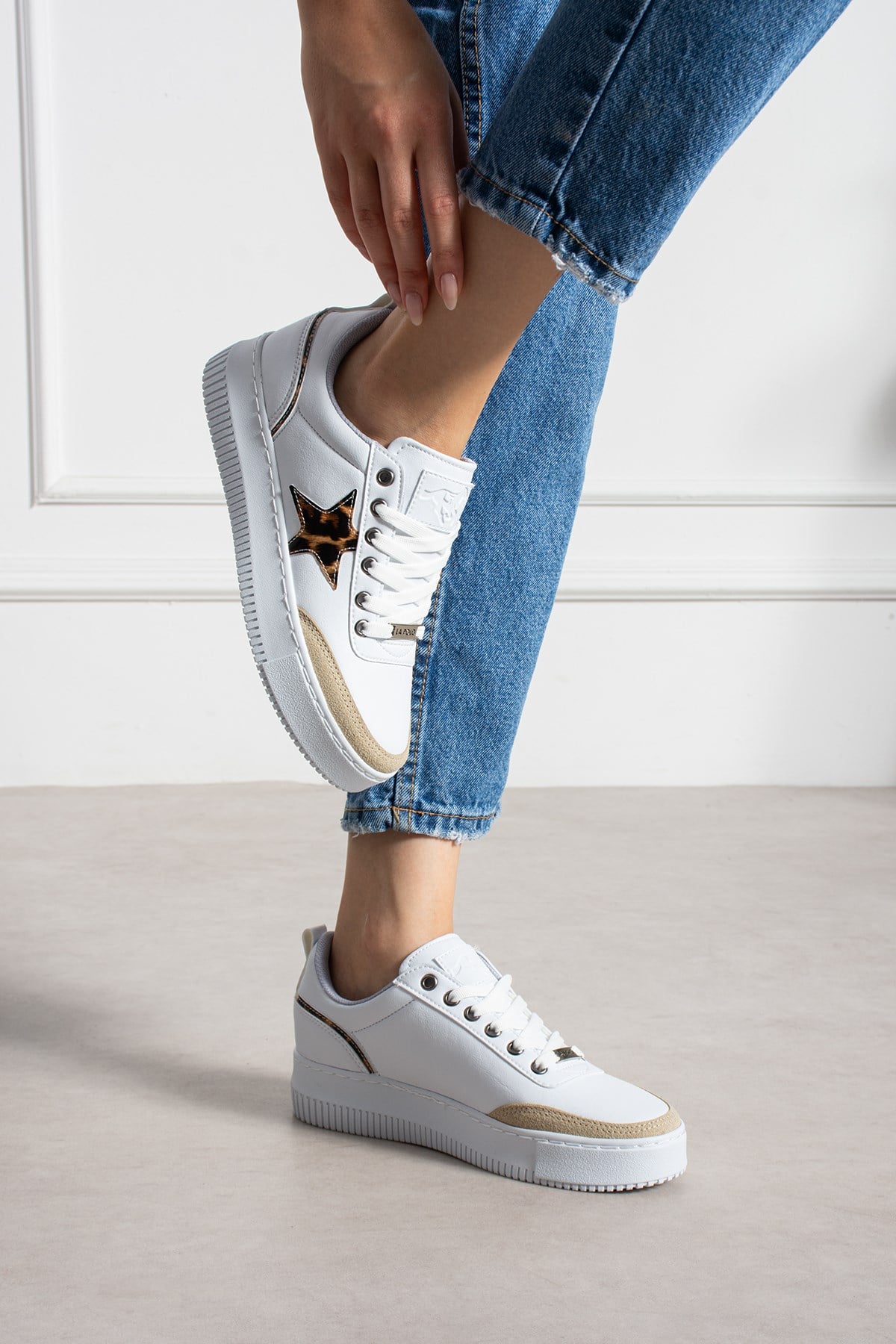 Beyaz Bej Kadın Sneaker