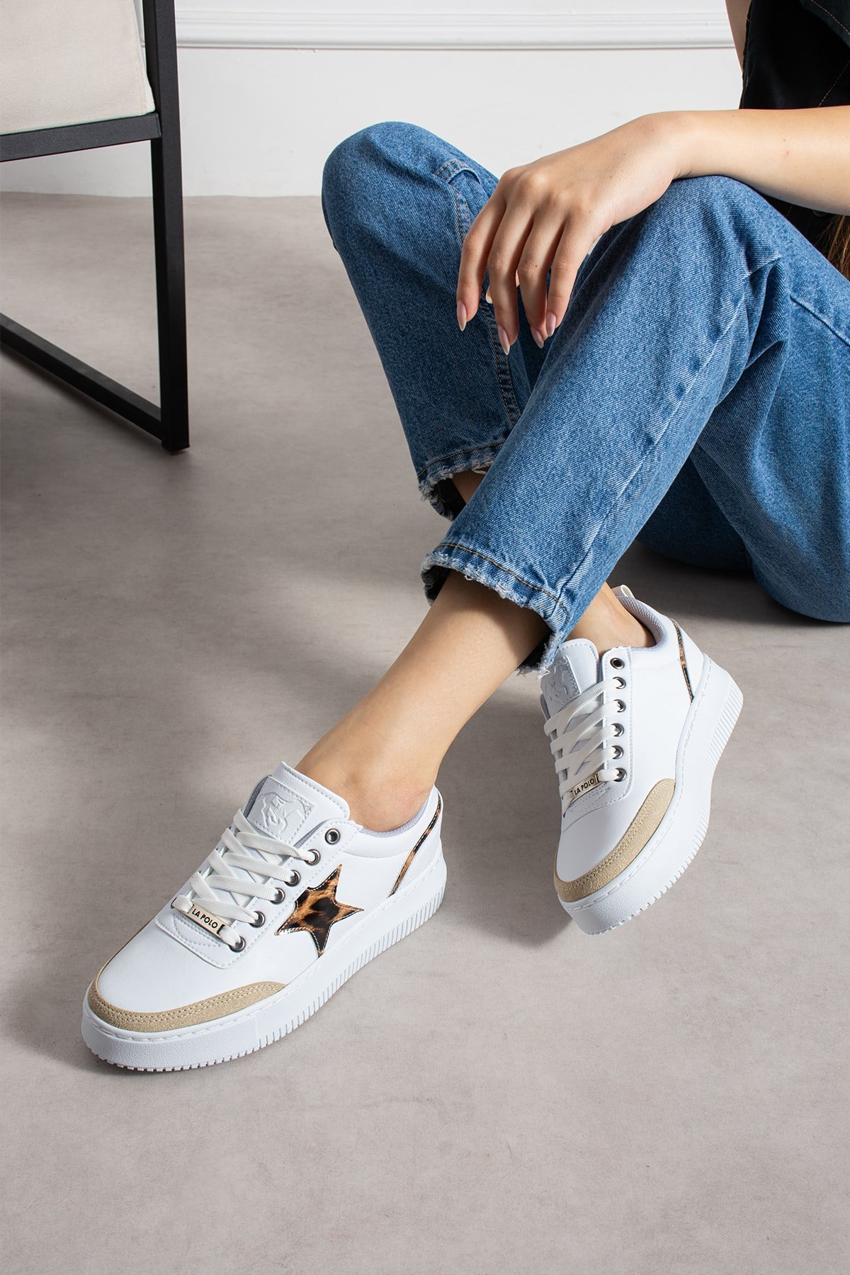 Beyaz Bej Kadın Sneaker