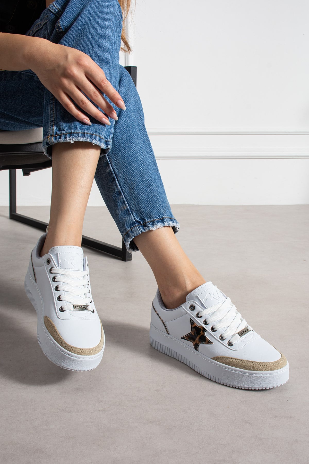 Beyaz Bej Kadın Sneaker