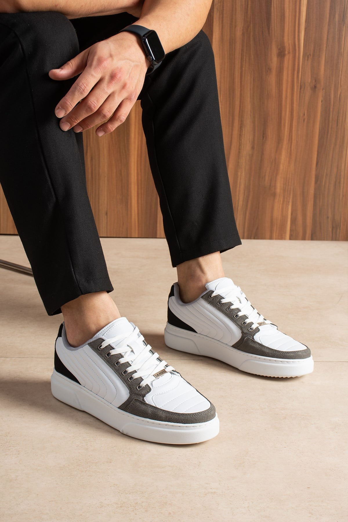 Dikişli Beyaz Füme Erkek Sneaker