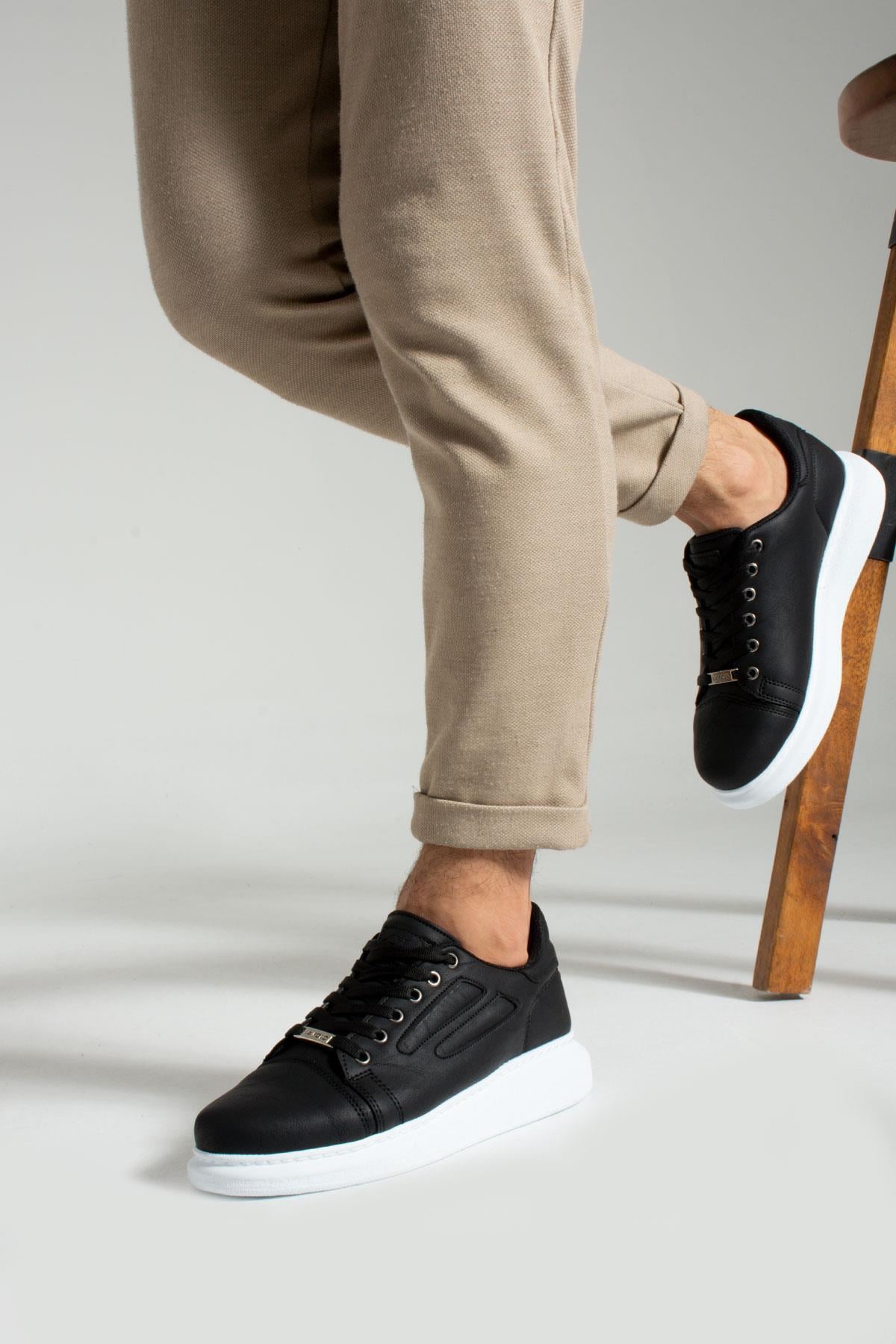 L.A Polo 015 Siyah Renk Beyaz Tabanlı Bağcıklı Günlük Erkek Spor Ayakkabı