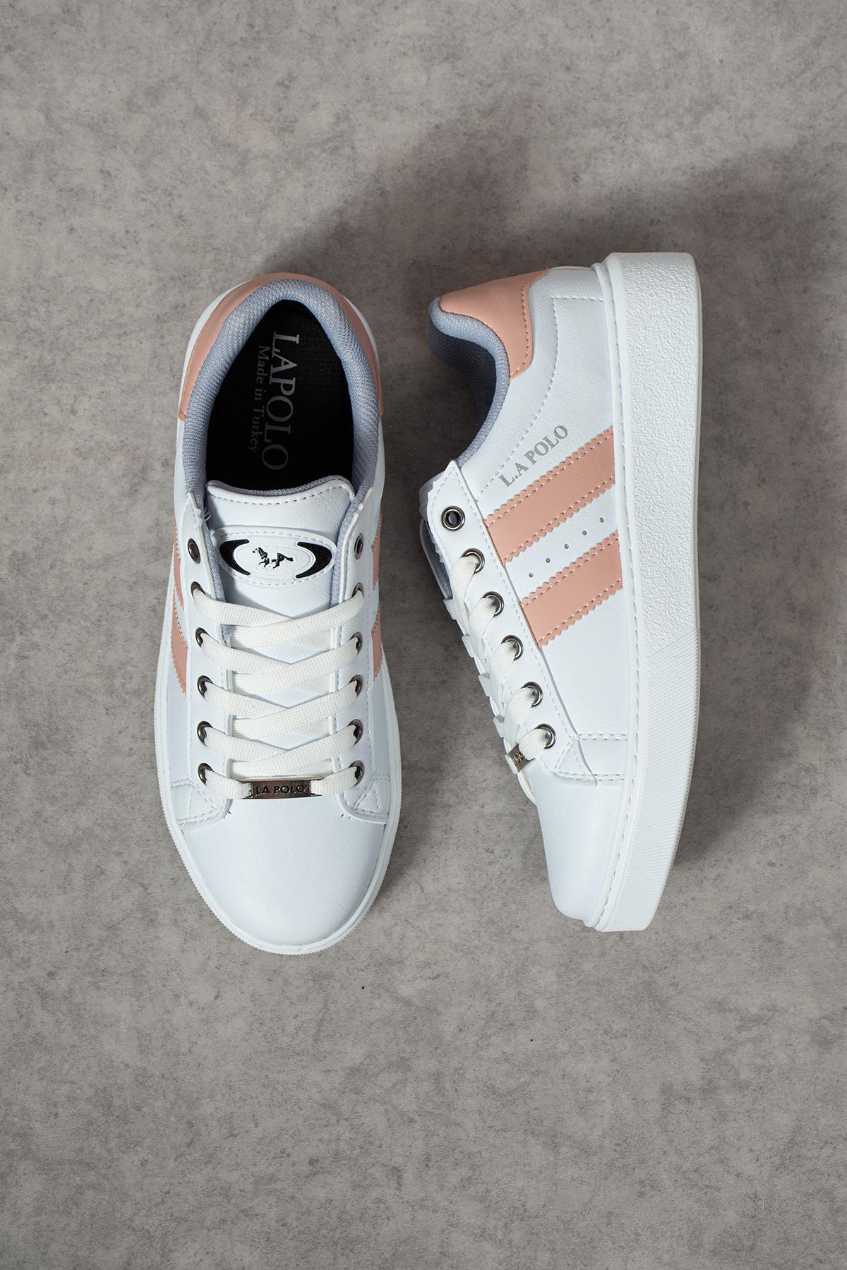 L.A Polo 503 Beyaz Pudra Renk Beyaz Tabanlı Bağcıklı Günlük Kadın Spor Ayakkabı